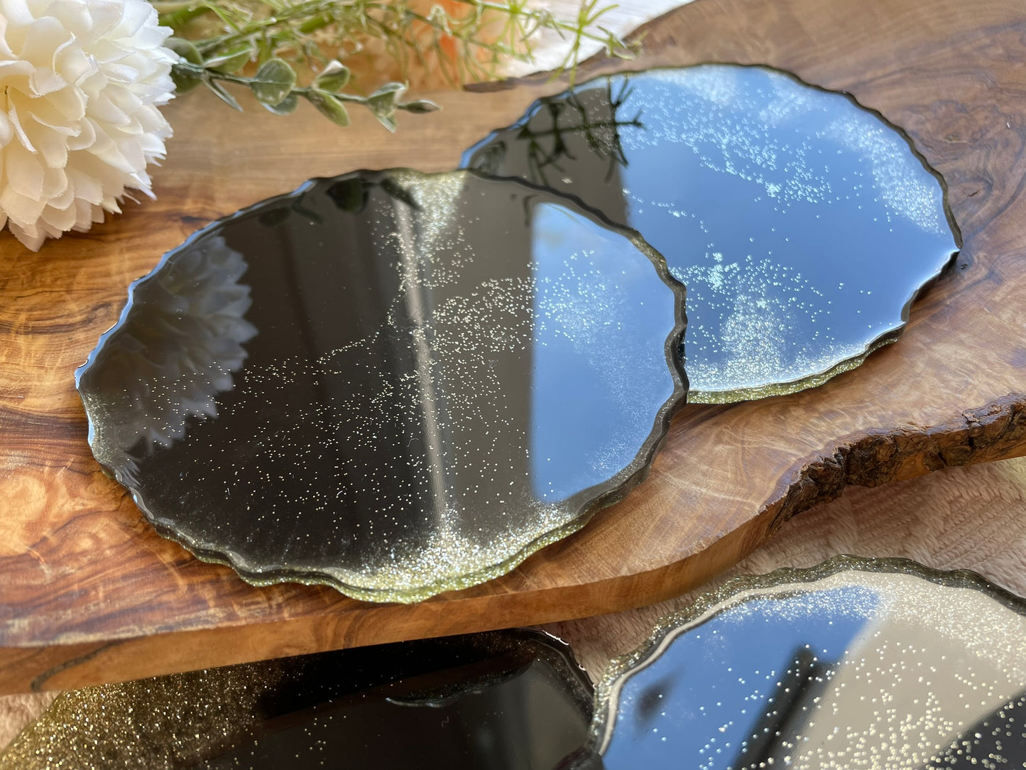 2er Set GLITZER Untersetzer aus Epoxidharz-Resinart-Resin Coasters-Wedding-Hochzeit