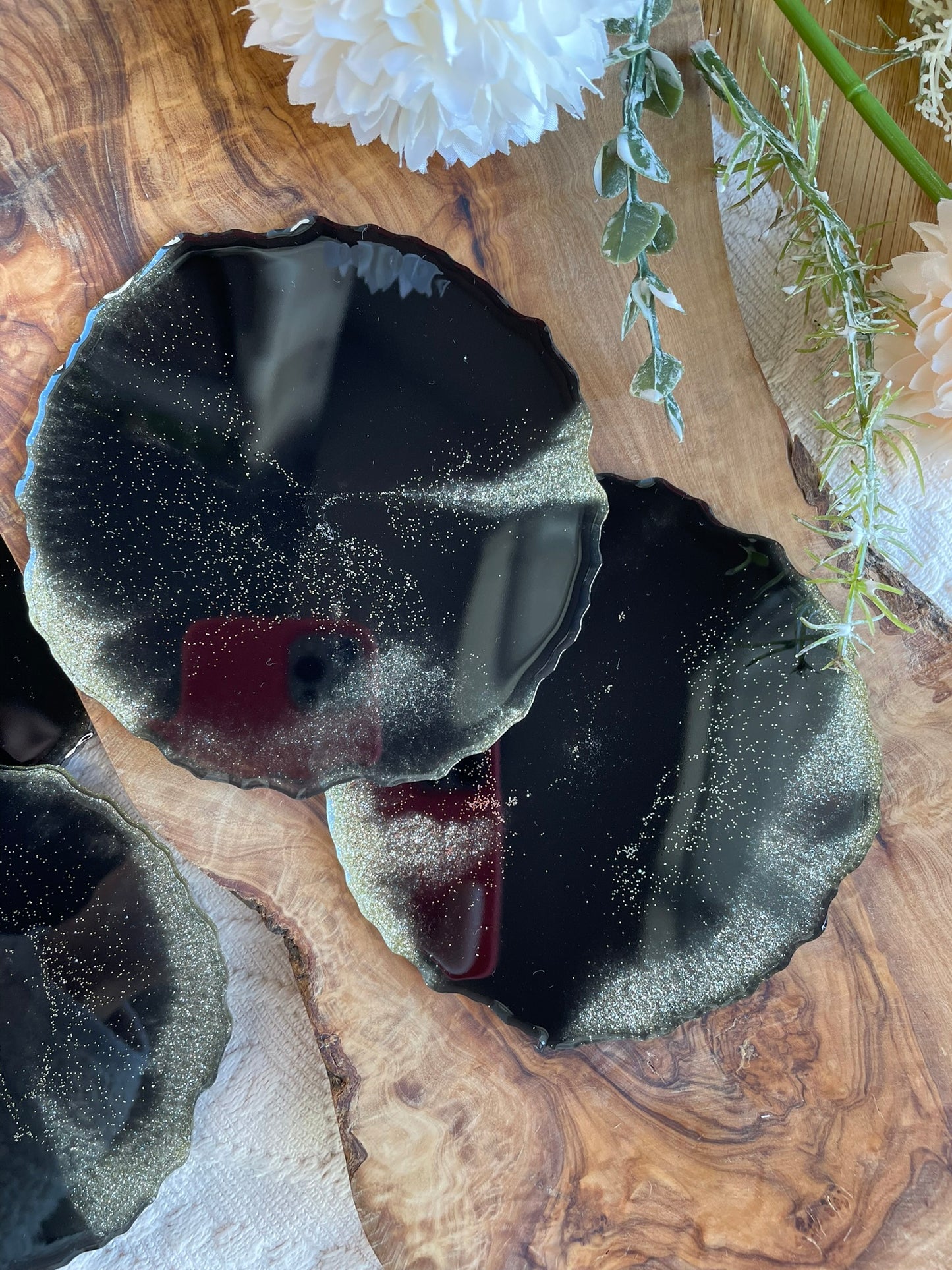 2er Set GLITZER Untersetzer aus Epoxidharz-Resinart-Resin Coasters-Wedding-Hochzeit