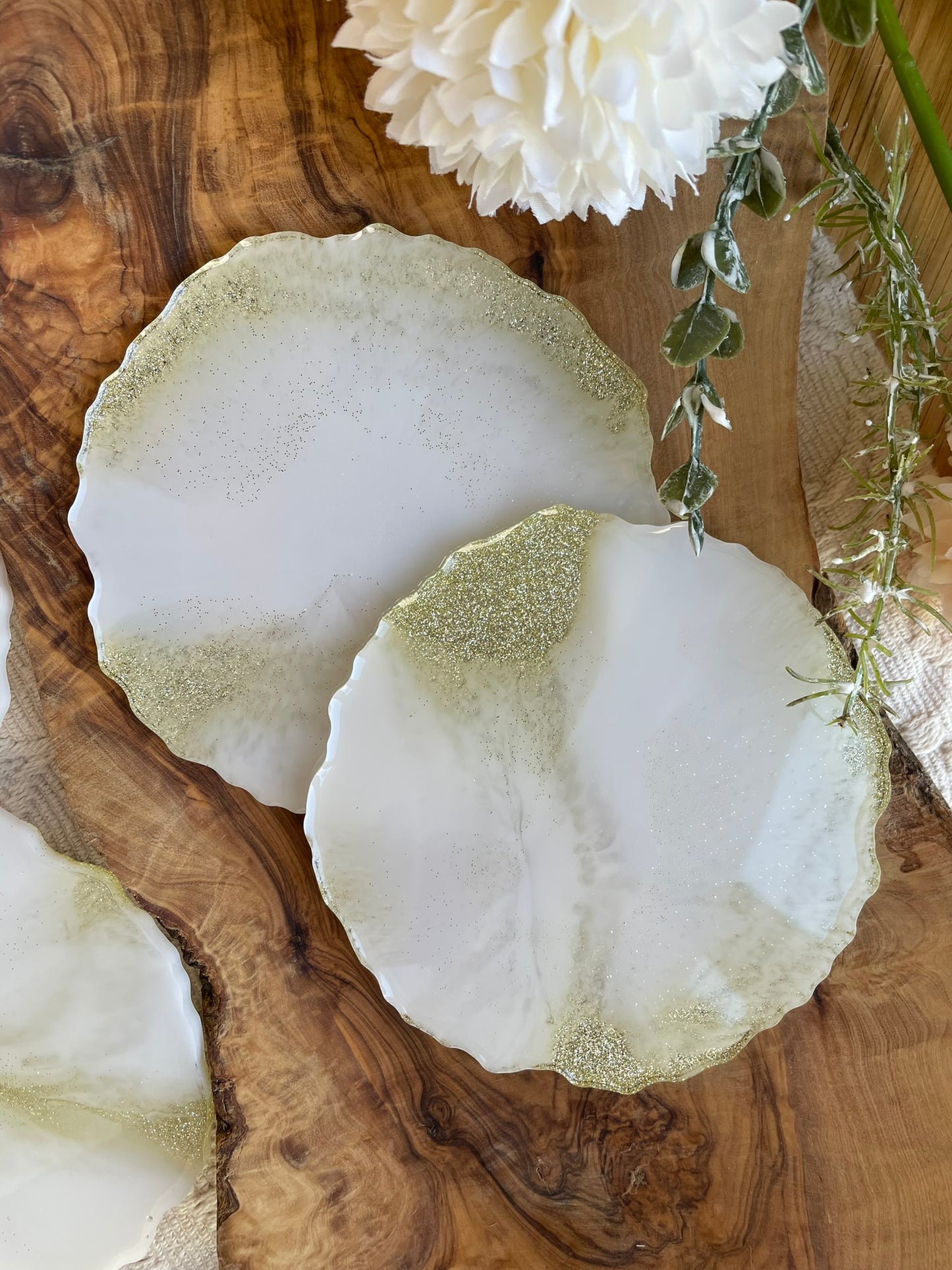 2er Set GLITZER Untersetzer aus Epoxidharz-Resinart-Resin Coasters-Wedding-Hochzeit