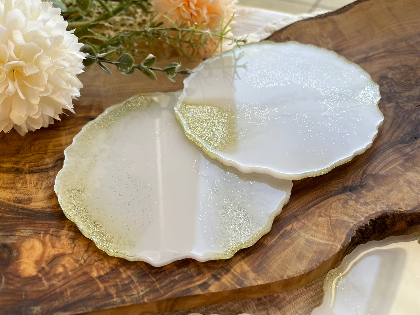 2er Set GLITZER Untersetzer aus Epoxidharz-Resinart-Resin Coasters-Wedding-Hochzeit