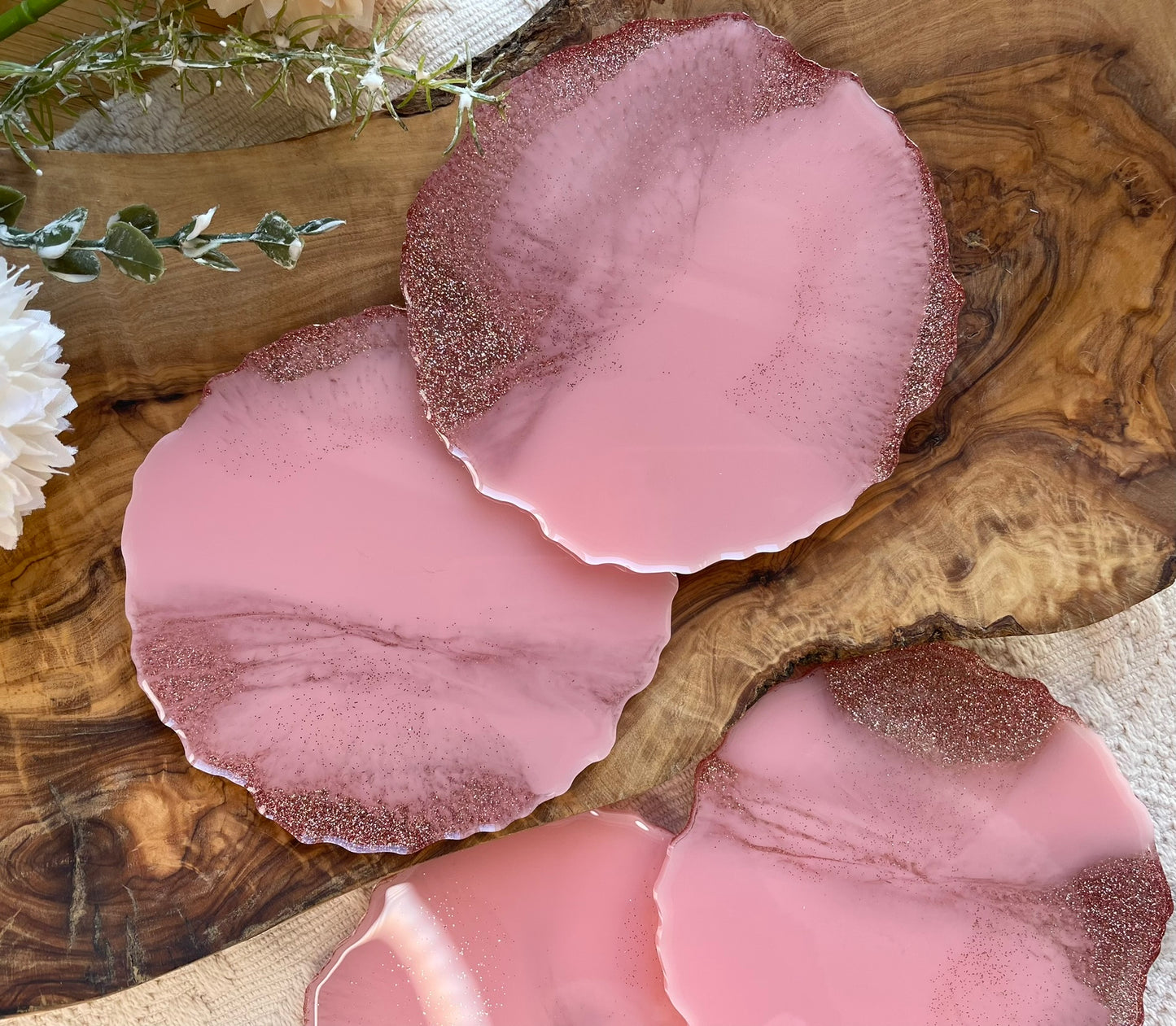 2er Set GLITZER Untersetzer aus Epoxidharz-Resinart-Resin Coasters-Wedding-Hochzeit