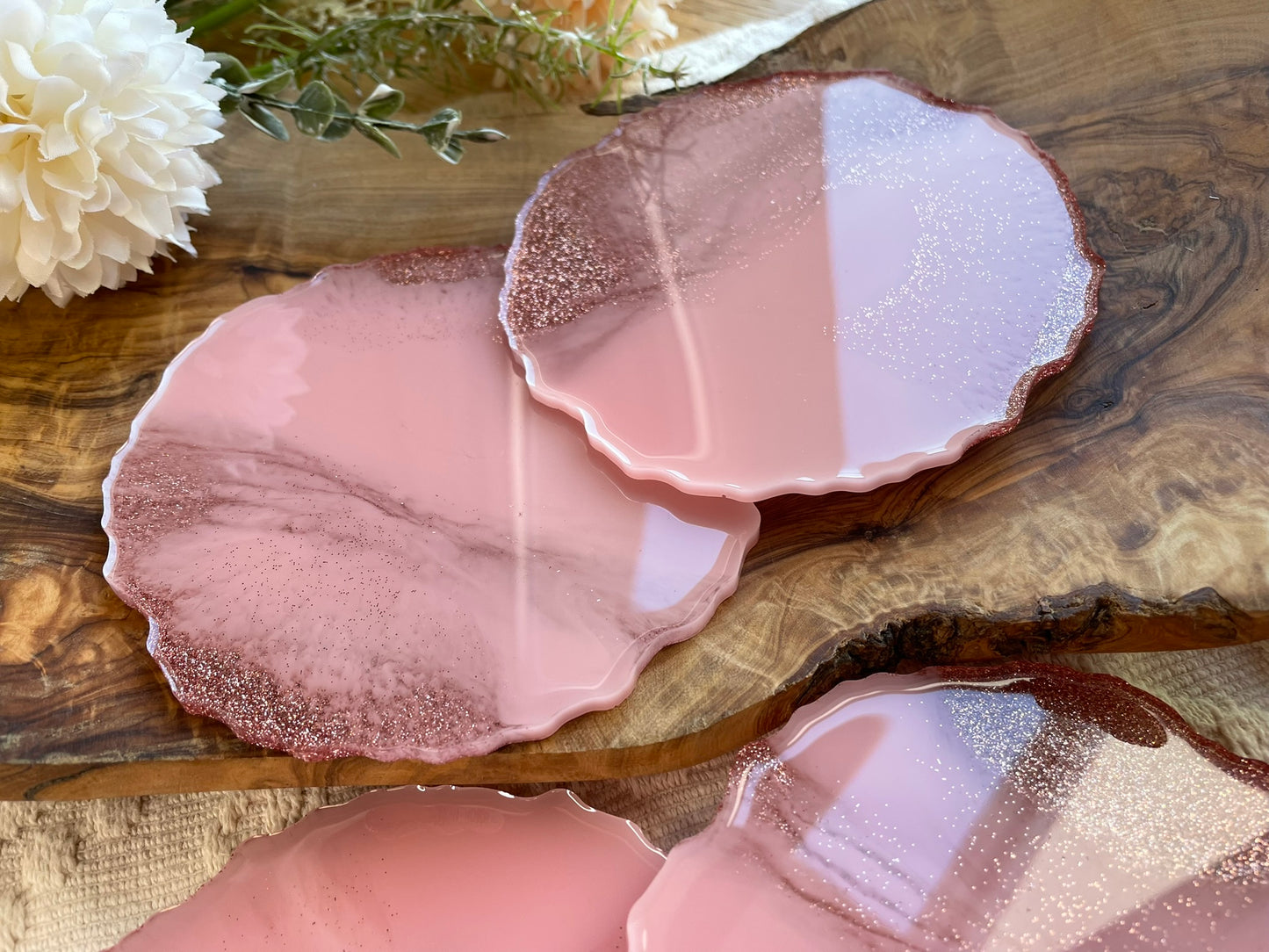 2er Set GLITZER Untersetzer aus Epoxidharz-Resinart-Resin Coasters-Wedding-Hochzeit