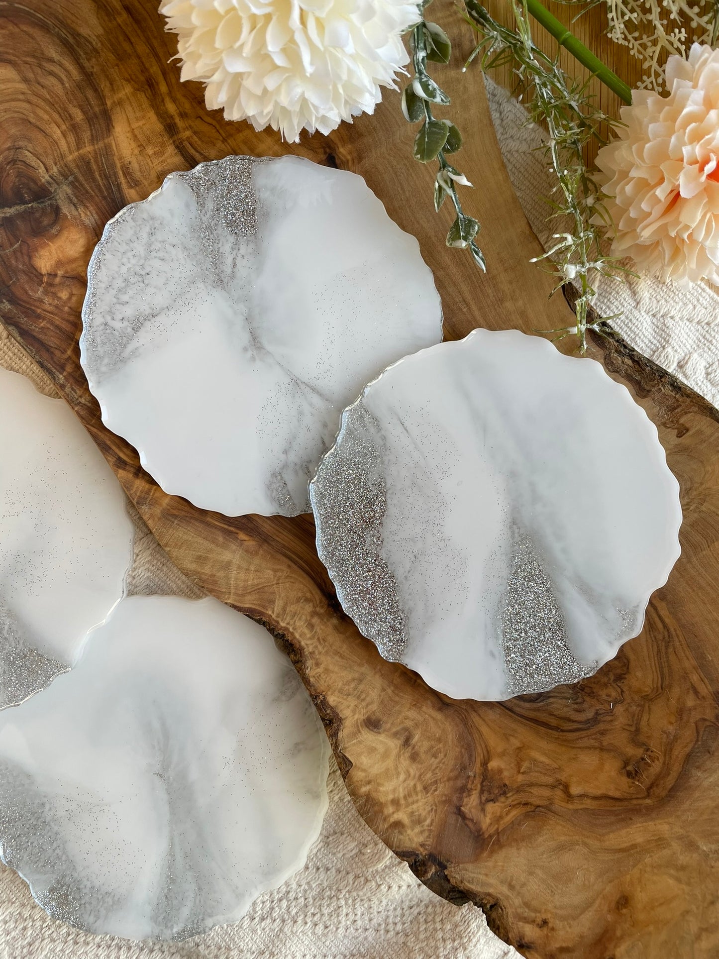 2er Set GLITZER Untersetzer aus Epoxidharz-Resinart-Resin Coasters-Wedding-Hochzeit