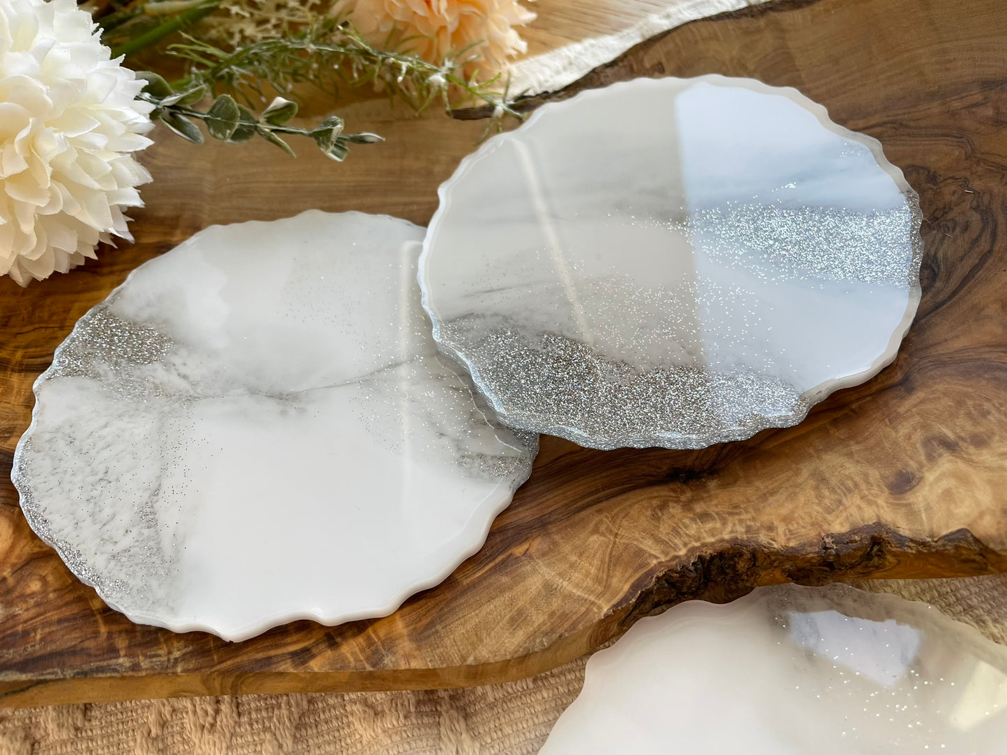 2er Set GLITZER Untersetzer aus Epoxidharz-Resinart-Resin Coasters-Wedding-Hochzeit
