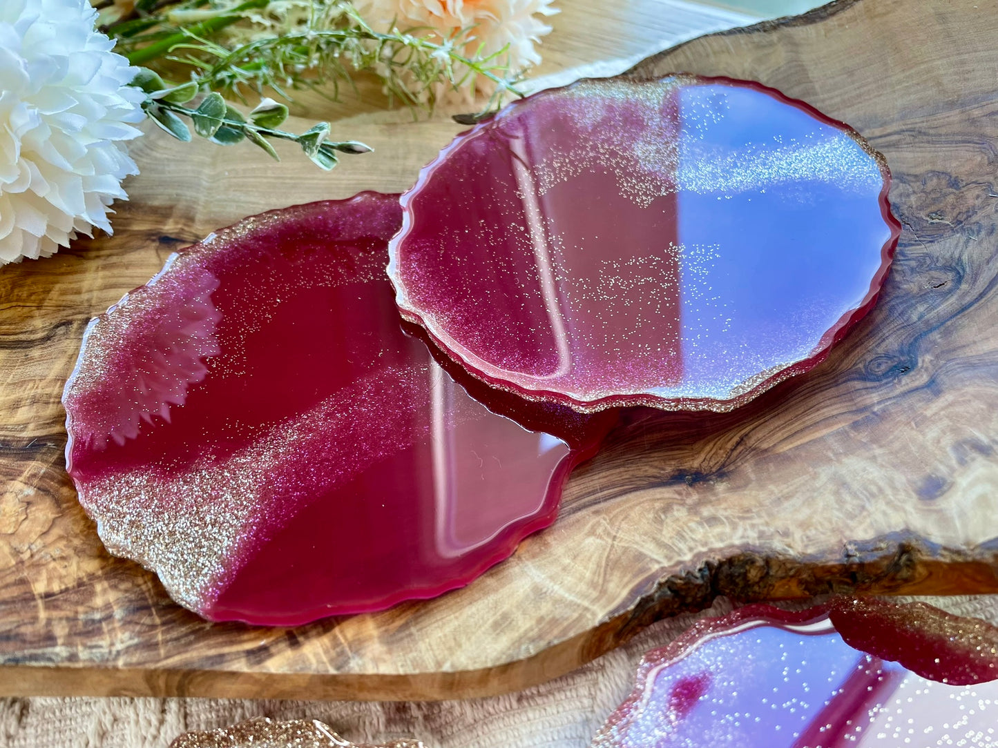 2er Set GLITZER Untersetzer aus Epoxidharz-Resinart-Resin Coasters-Wedding-Hochzeit