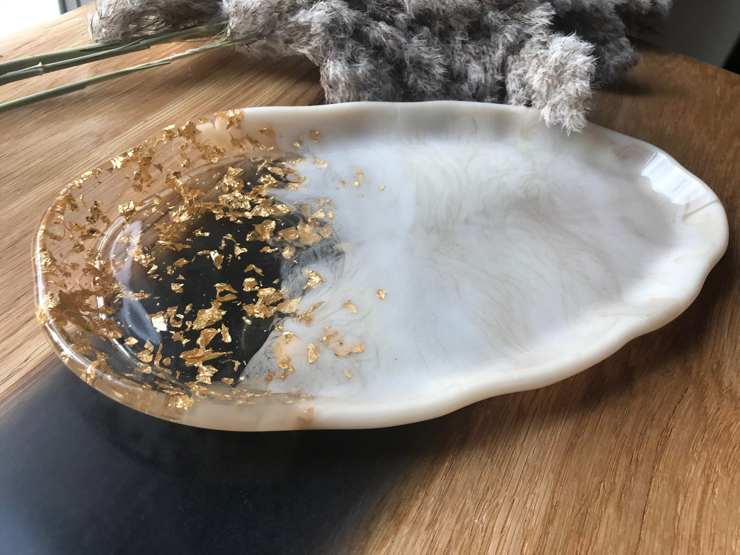Tablett / Dekortablett / Schmuckschale / Schale / Dekorschale / Epoxidharz / Marmoroptik / Gold / Beige / Hochzeit / Deko / Geschenke / Home