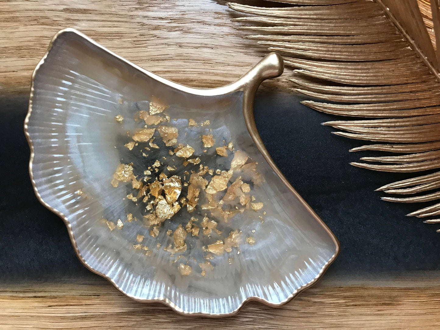Jewelry bowl / bowl leaf shape / ring shell / epoxy resin / ginkgo