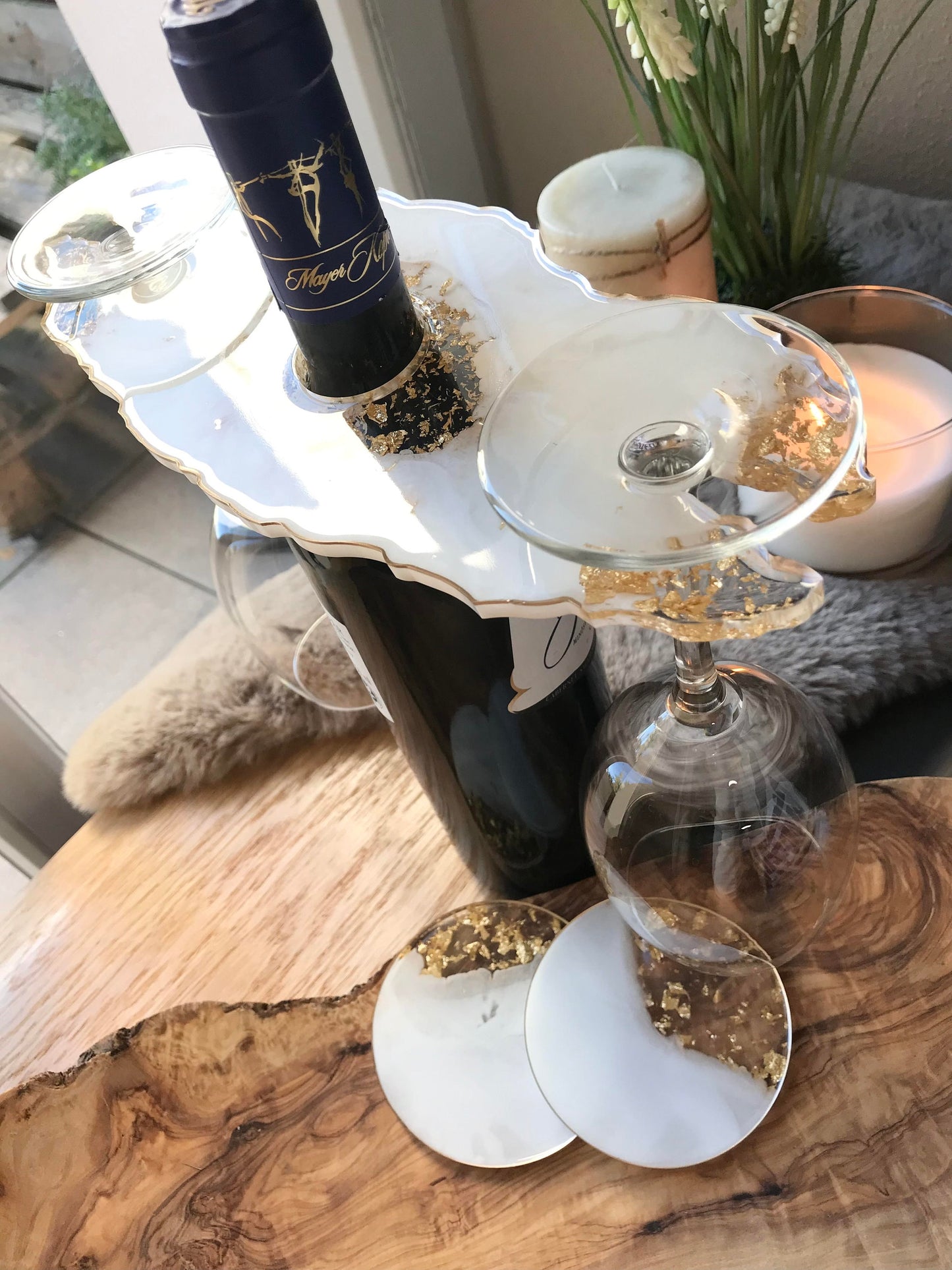 Weinbutler Set aus Epoxidharz-Geschenk-Hochzeitsgeschenk-Resin-Champagner Glashalter-Wein Glashalter-Individuell-Wohndeko-Jubiläumsgeschenke
