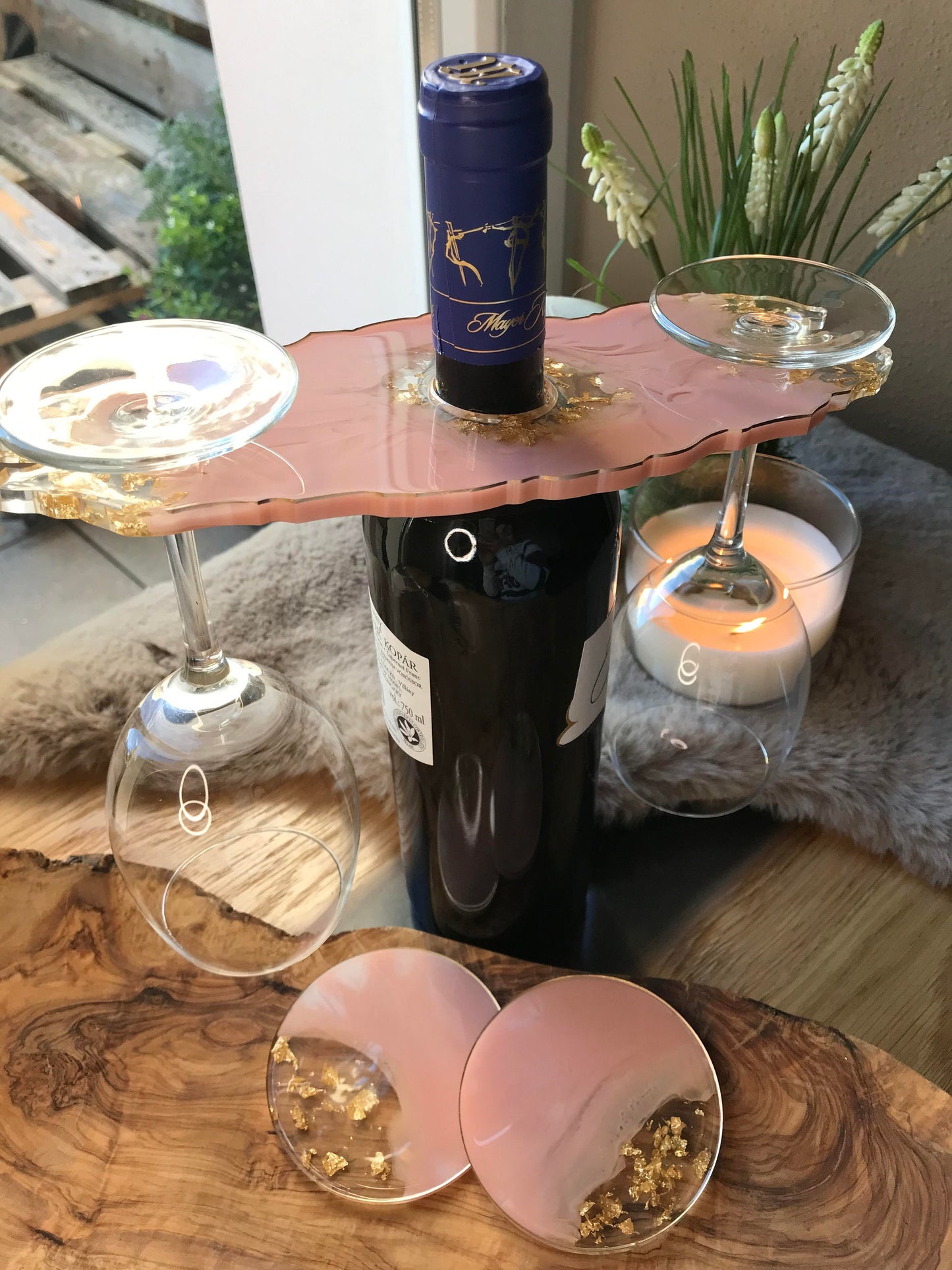 Weinbutler Set aus Epoxidharz-Geschenk-Hochzeitsgeschenk-Resin-Champagner Glashalter-Wein Glashalter-Individuell-Wohndeko-Jubiläumsgeschenke