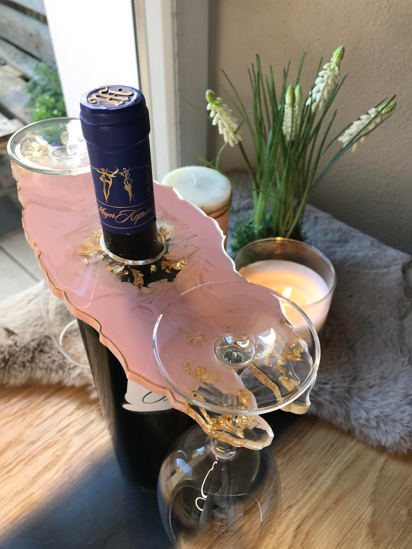Weinbutler Set aus Epoxidharz-Geschenk-Hochzeitsgeschenk-Resin-Champagner Glashalter-Wein Glashalter-Individuell-Wohndeko-Jubiläumsgeschenke