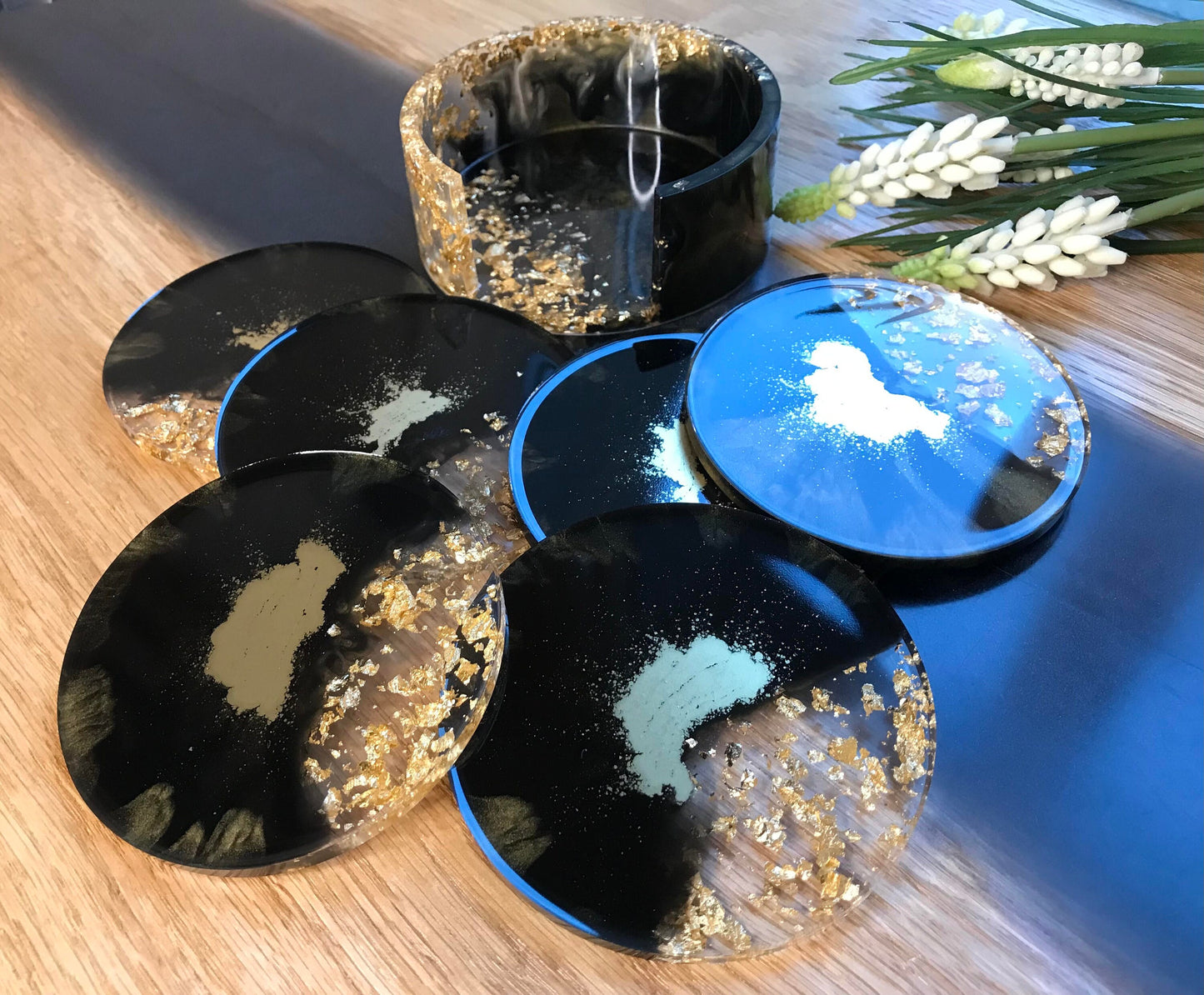 Untersetzer Set / mit 6 Untersetzer / Epoxid / Gold / Dekoration / Home / Coaster / Party / Bar / Tischdeko / Balkon / Terasse / Wohndeko