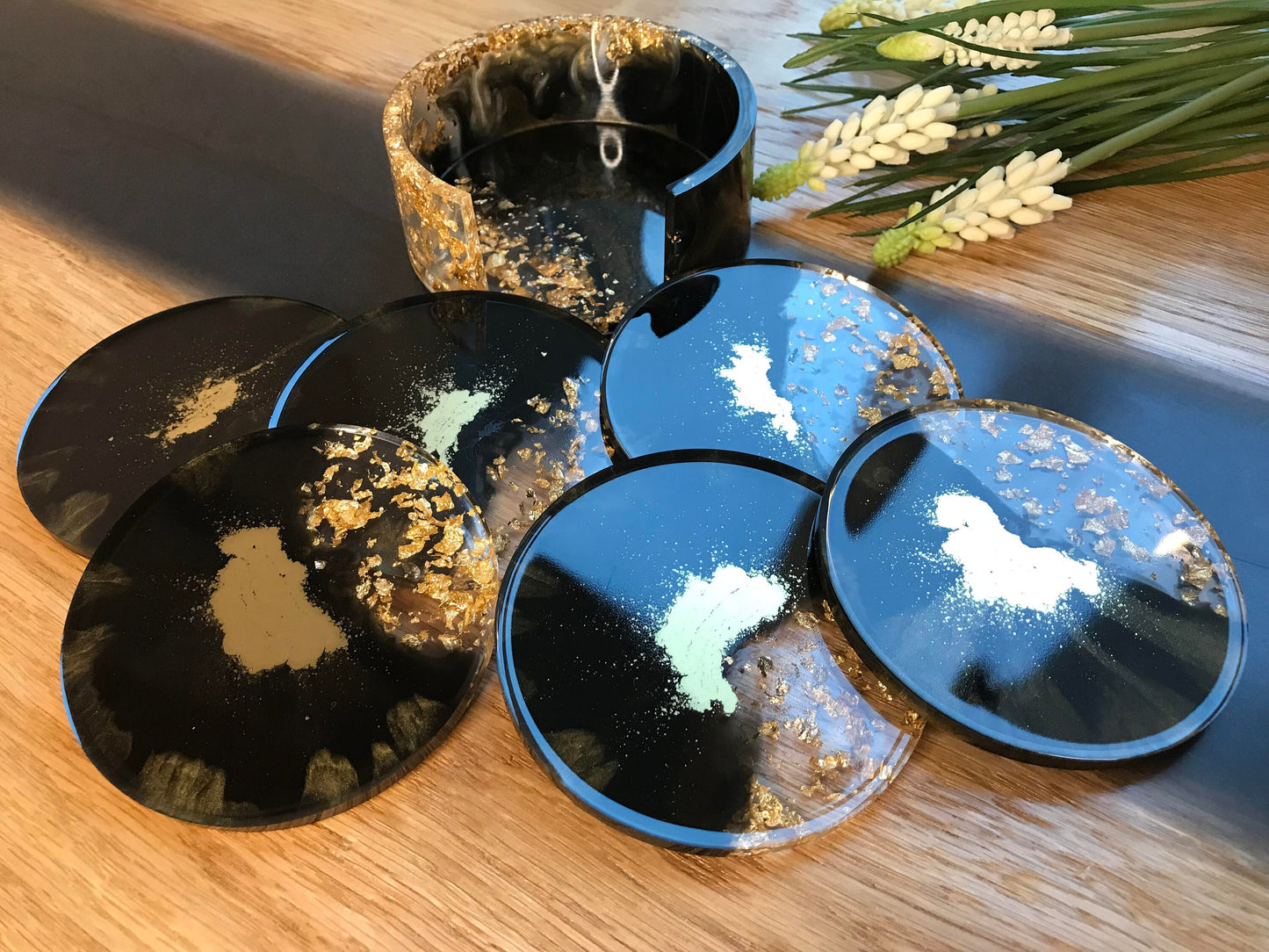 Untersetzer Set / mit 6 Untersetzer / Epoxid / Gold / Dekoration / Home / Coaster / Party / Bar / Tischdeko / Balkon / Terasse / Wohndeko