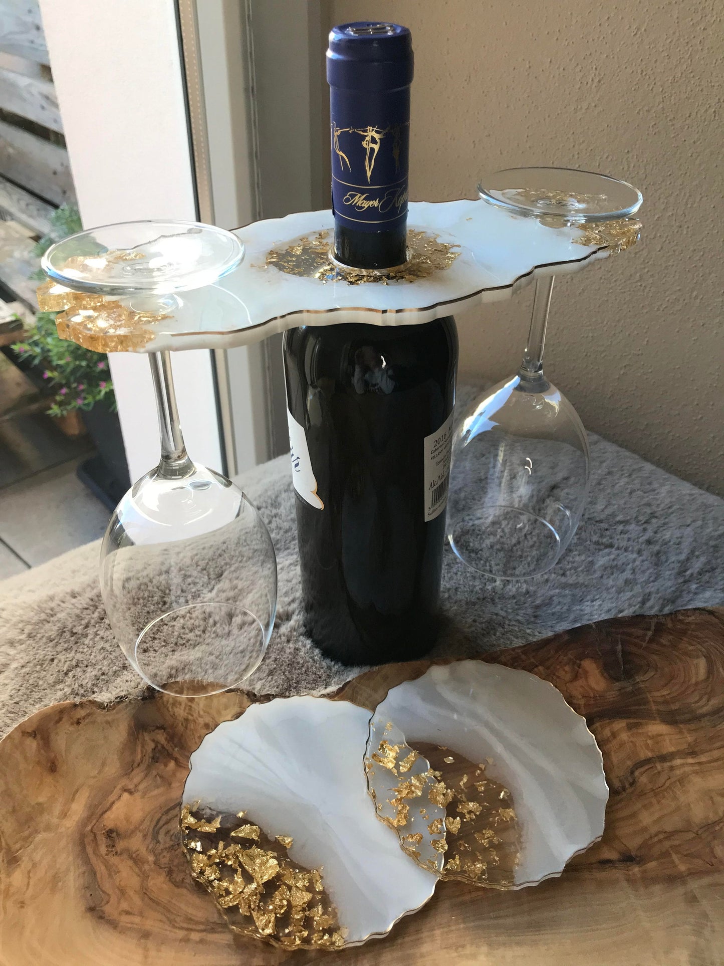 Weinbutler Set aus Epoxidharz-Geschenk-Hochzeitsgeschenk-Resin-Champagner Glashalter-Wein Glashalter-Individuell-Wohndeko-Jubiläumsgeschenke