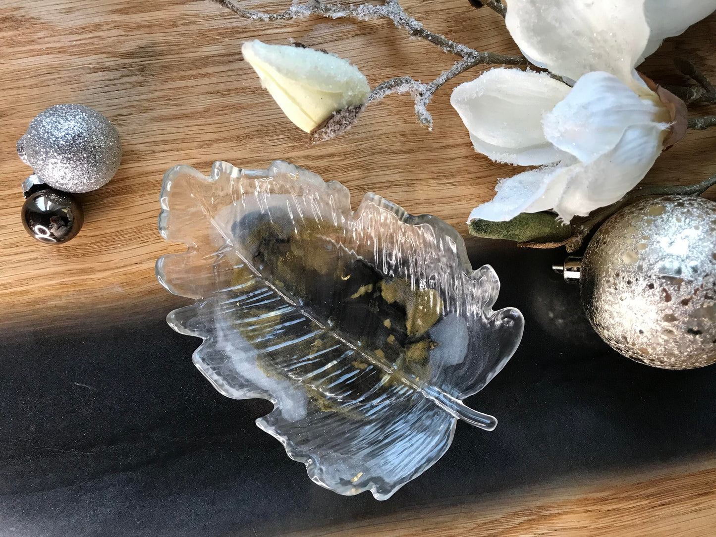 Schmuckschale-Dekoration-Resin-Geschenk-Schale Blattform-Ringschale-Epoxidharz-Blatt-Wohndeko-Deko-Hochzeitsgeschenke-Individuell