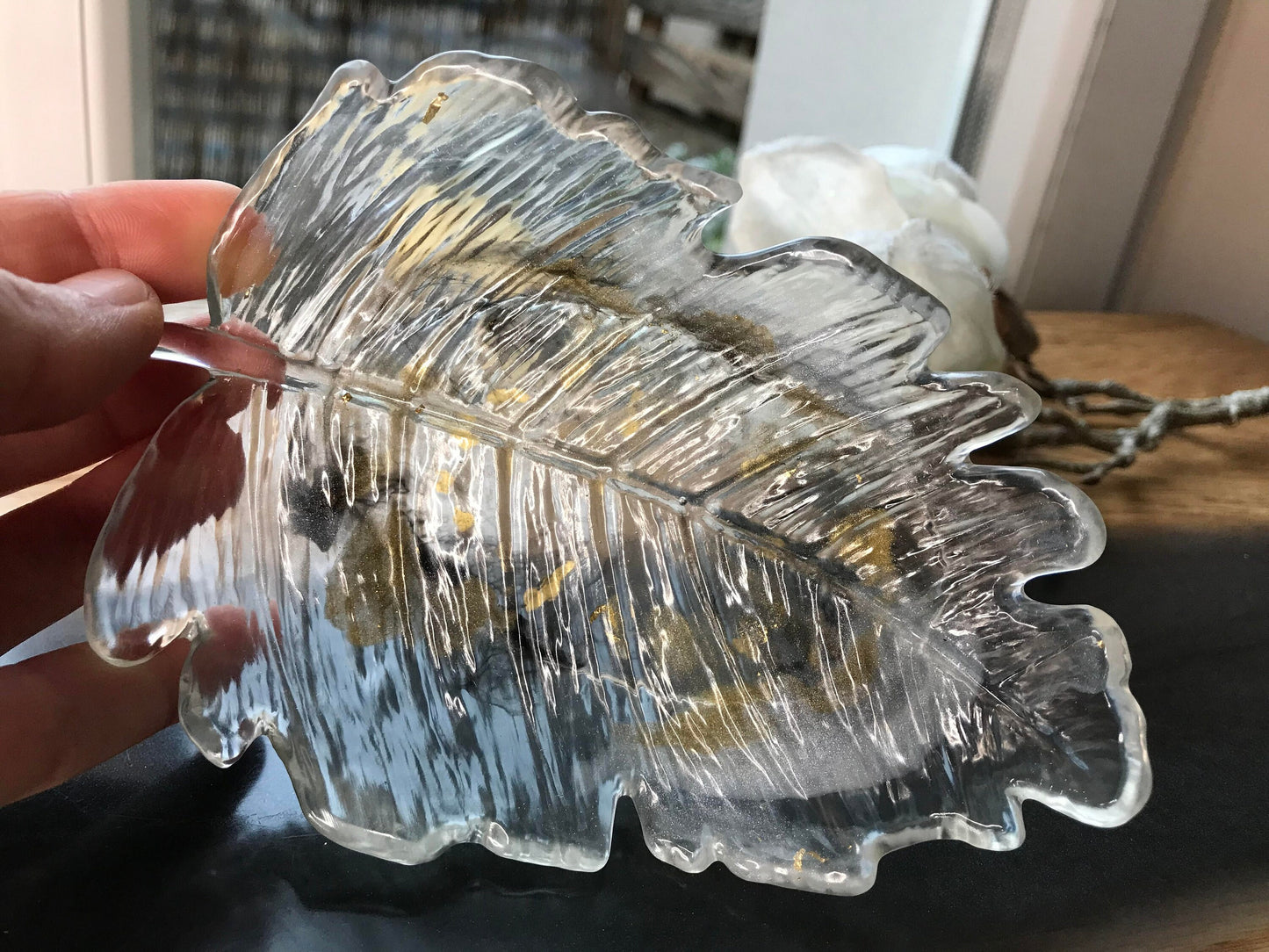 Schmuckschale-Dekoration-Resin-Geschenk-Schale Blattform-Ringschale-Epoxidharz-Blatt-Wohndeko-Deko-Hochzeitsgeschenke-Individuell