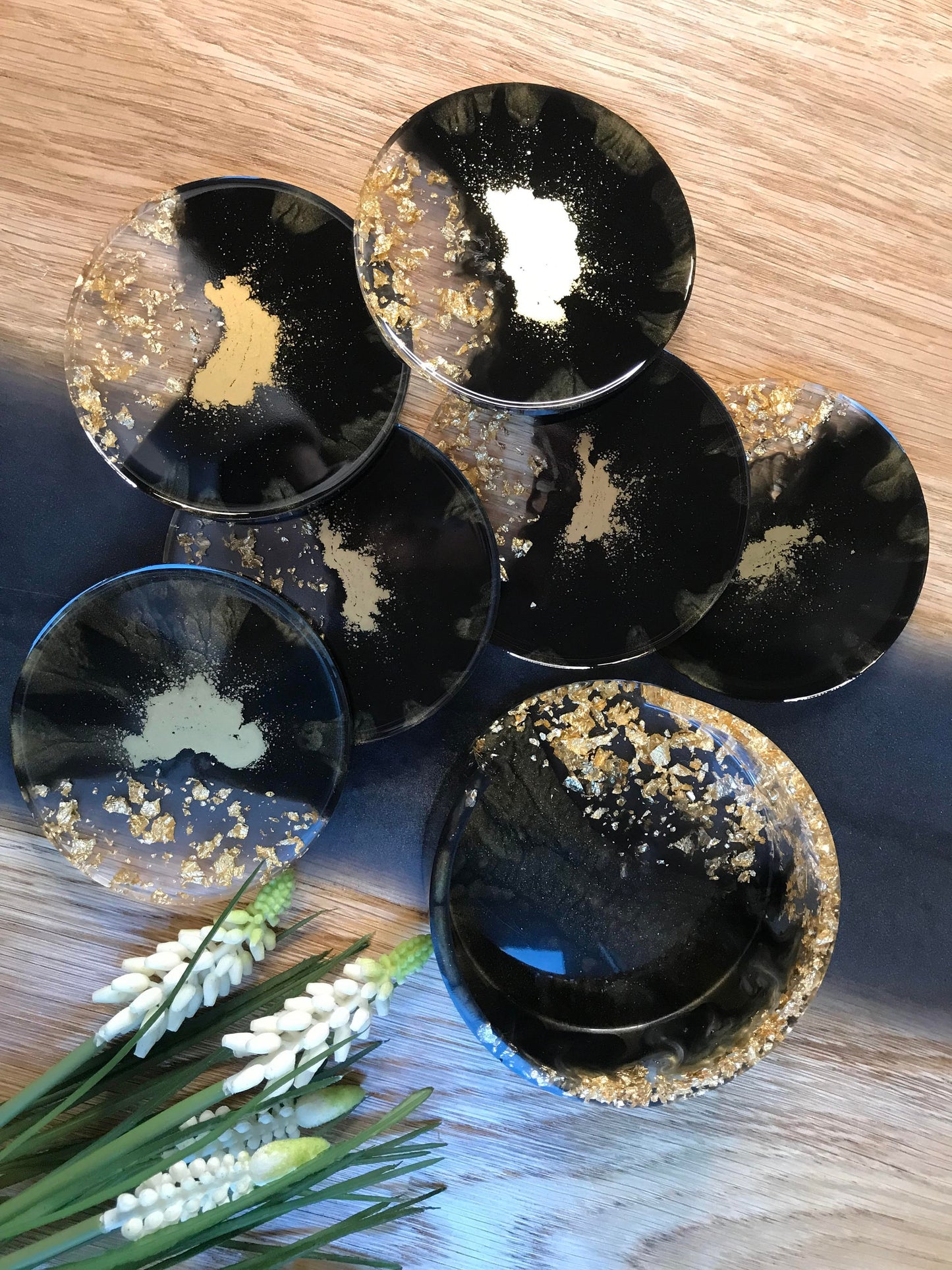 Untersetzer Set / mit 6 Untersetzer / Epoxid / Gold / Dekoration / Home / Coaster / Party / Bar / Tischdeko / Balkon / Terasse / Wohndeko