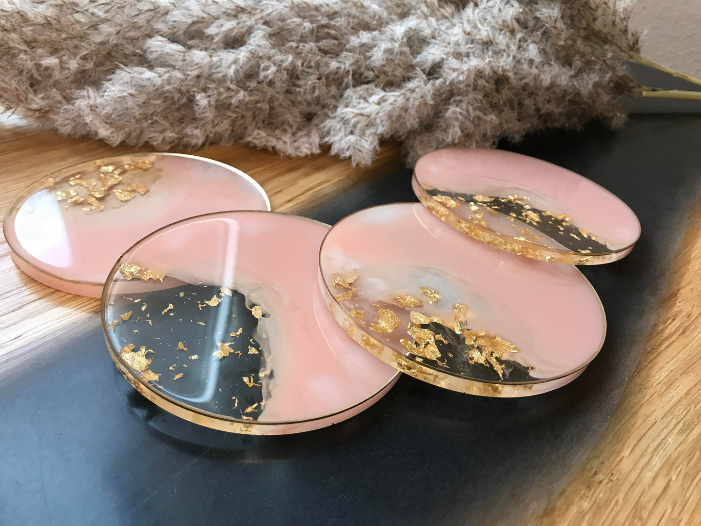 Untersetzer Set / mit 4 Untersetzer / Resin / Coaster / Dekoration / Epoxid / Party / Bar / Home / Tischdeko / Terasse / Balkon / Hochzeit