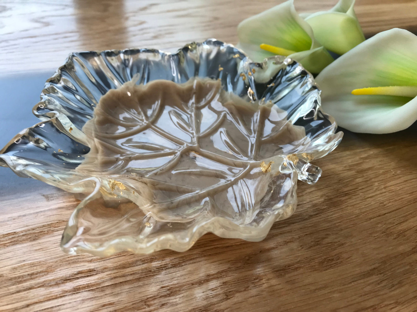 Schmuckschale-Dekoration-Geschenk-Resin-Schale Blattform-Ringschale-Epoxid-Wohndeko-Hochzeit-Individuell-Home-Handmade