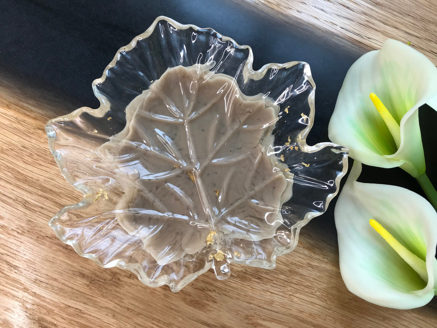 Schmuckschale-Dekoration-Geschenk-Resin-Schale Blattform-Ringschale-Epoxid-Wohndeko-Hochzeit-Individuell-Home-Handmade