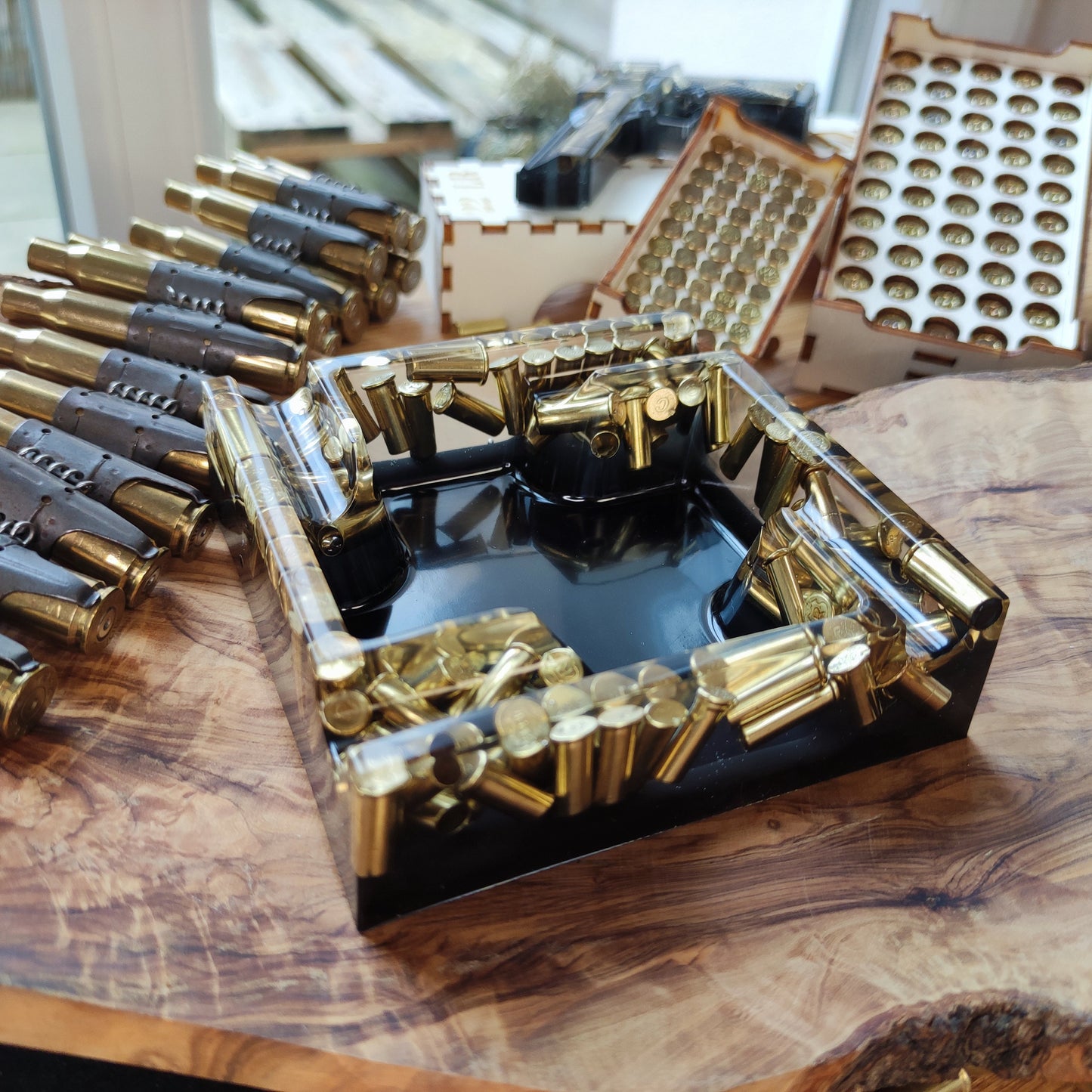 Gentlemen Epoxy Resin Ashtray Fathers Day Men Gift Hunter Soldier Army Military Bundeswehr Ammo Bullet Resin Shotgun Cartridge Party Bar
