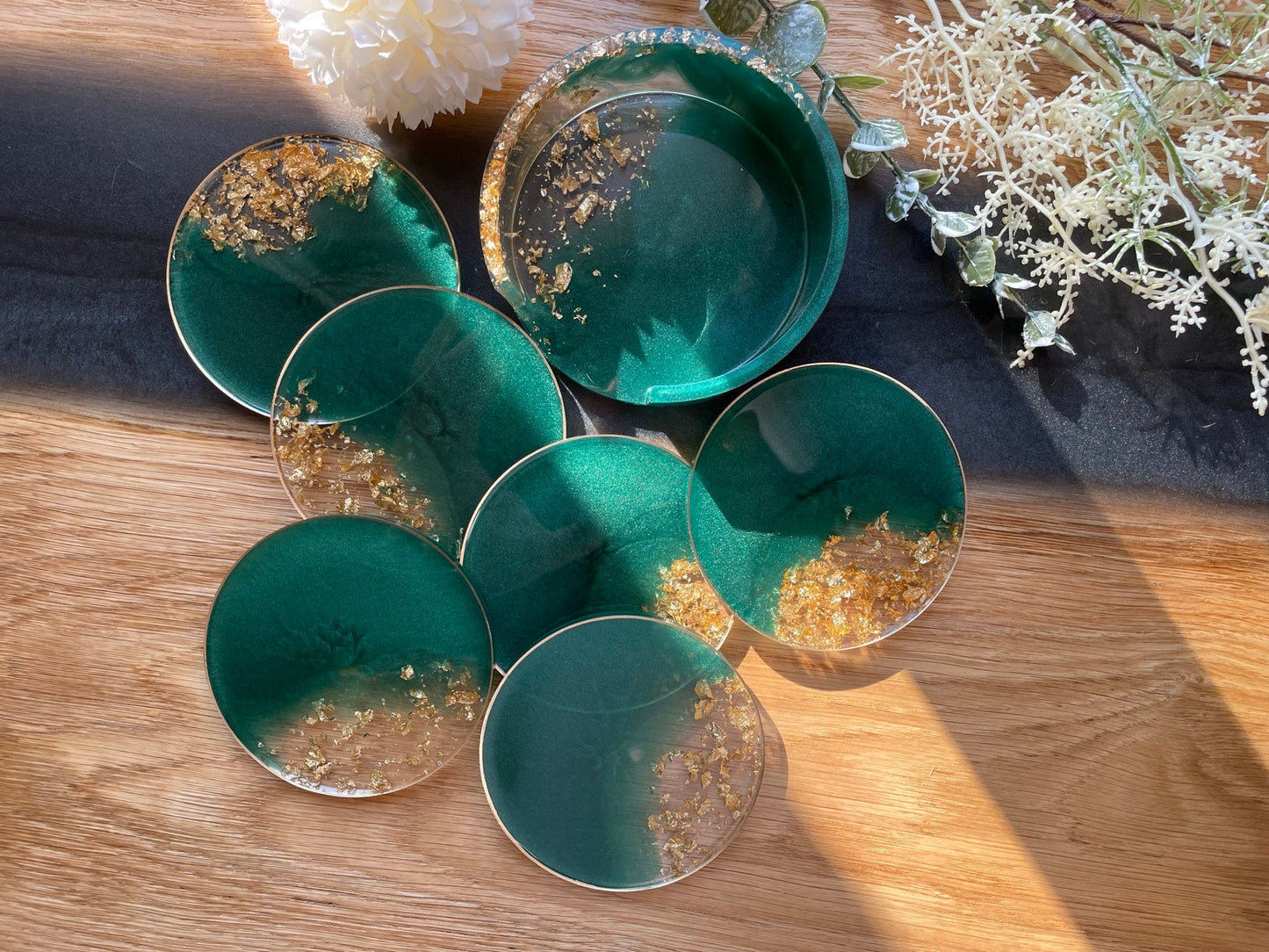Untersetzer Set Resin Epoxid Geschenk Gold Dekoration Home Coaster Tischdeko Balkon Verlobung Taufe Hochzeit Jubiläum Brautparty Muttertag