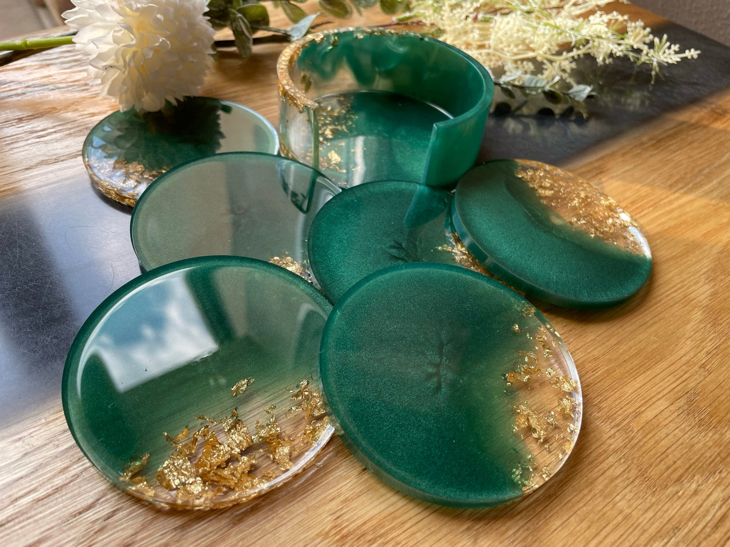 Untersetzer Set Resin Epoxid Geschenk Gold Dekoration Home Coaster Tischdeko Balkon Verlobung Taufe Hochzeit Jubiläum Brautparty Muttertag