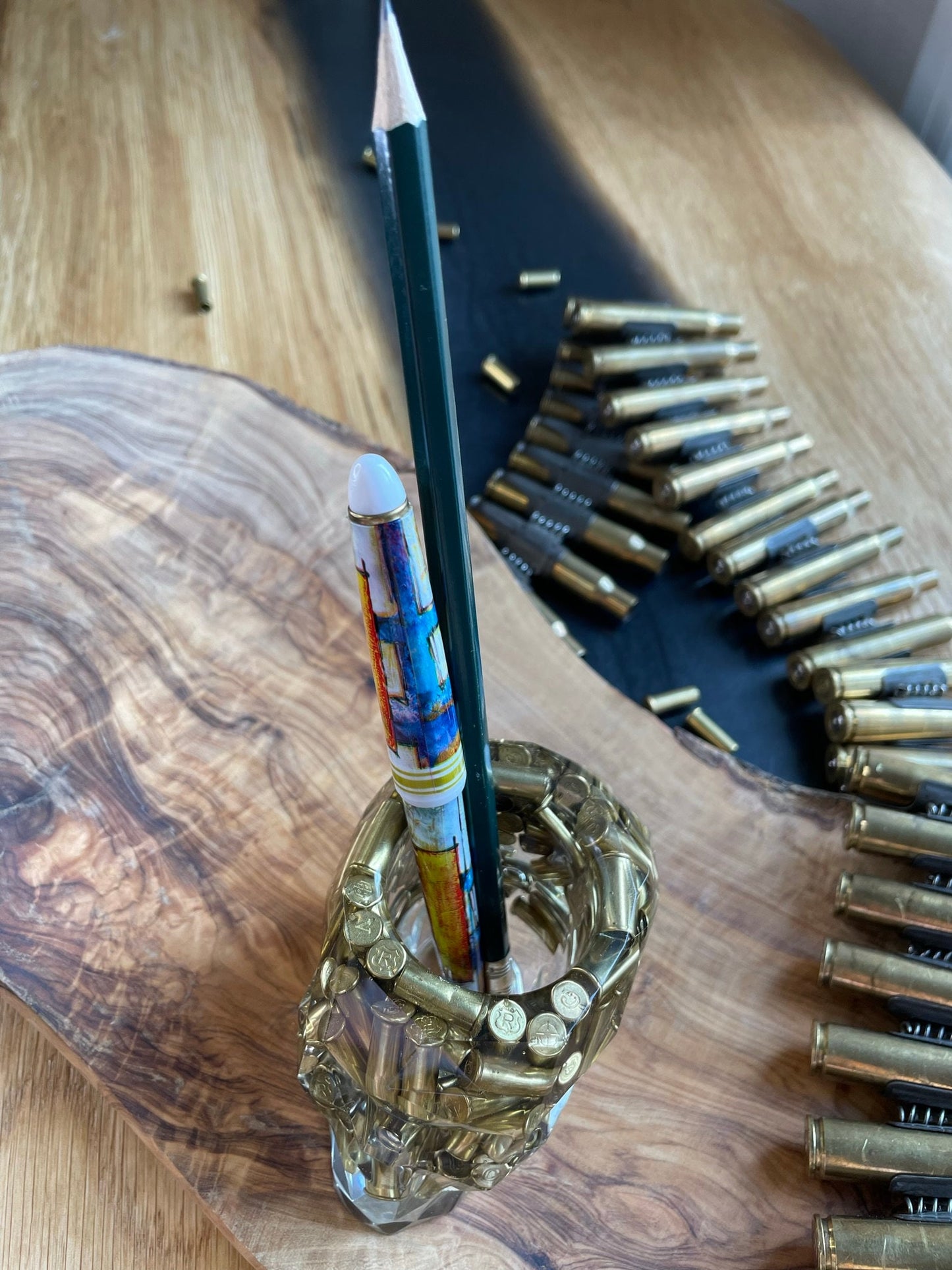 Pen Holder Skull Military Birthday Gift Men Gift Sleeve Upcycled Cartridge Bullet German Army
