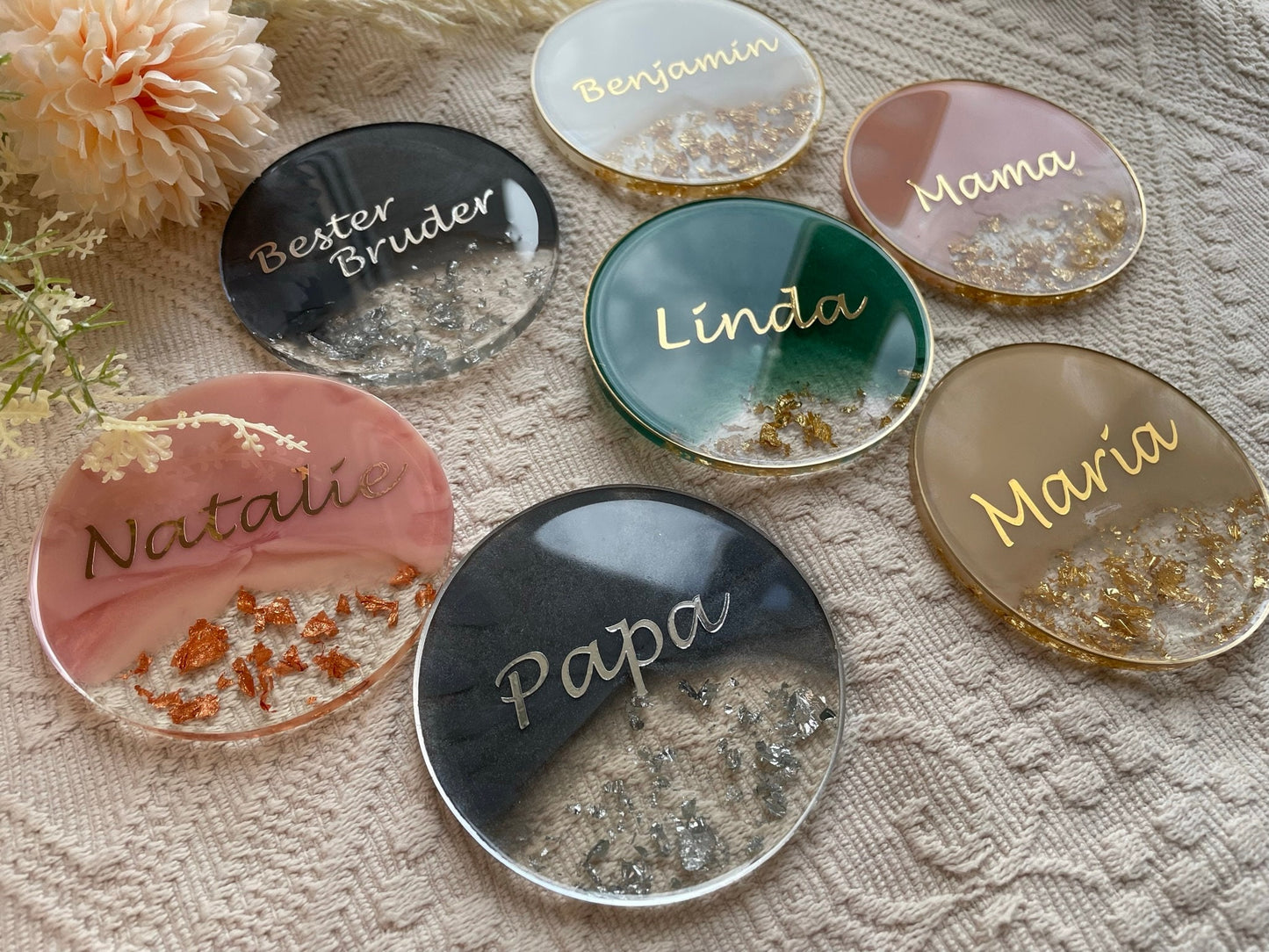 Personalisierter Untersetzer - Hochzeit - Wedding - Gastgeschenk - Taufe - Brautparty - Resin - Coasters - Geschenk - JubilÀum - Tischkarte