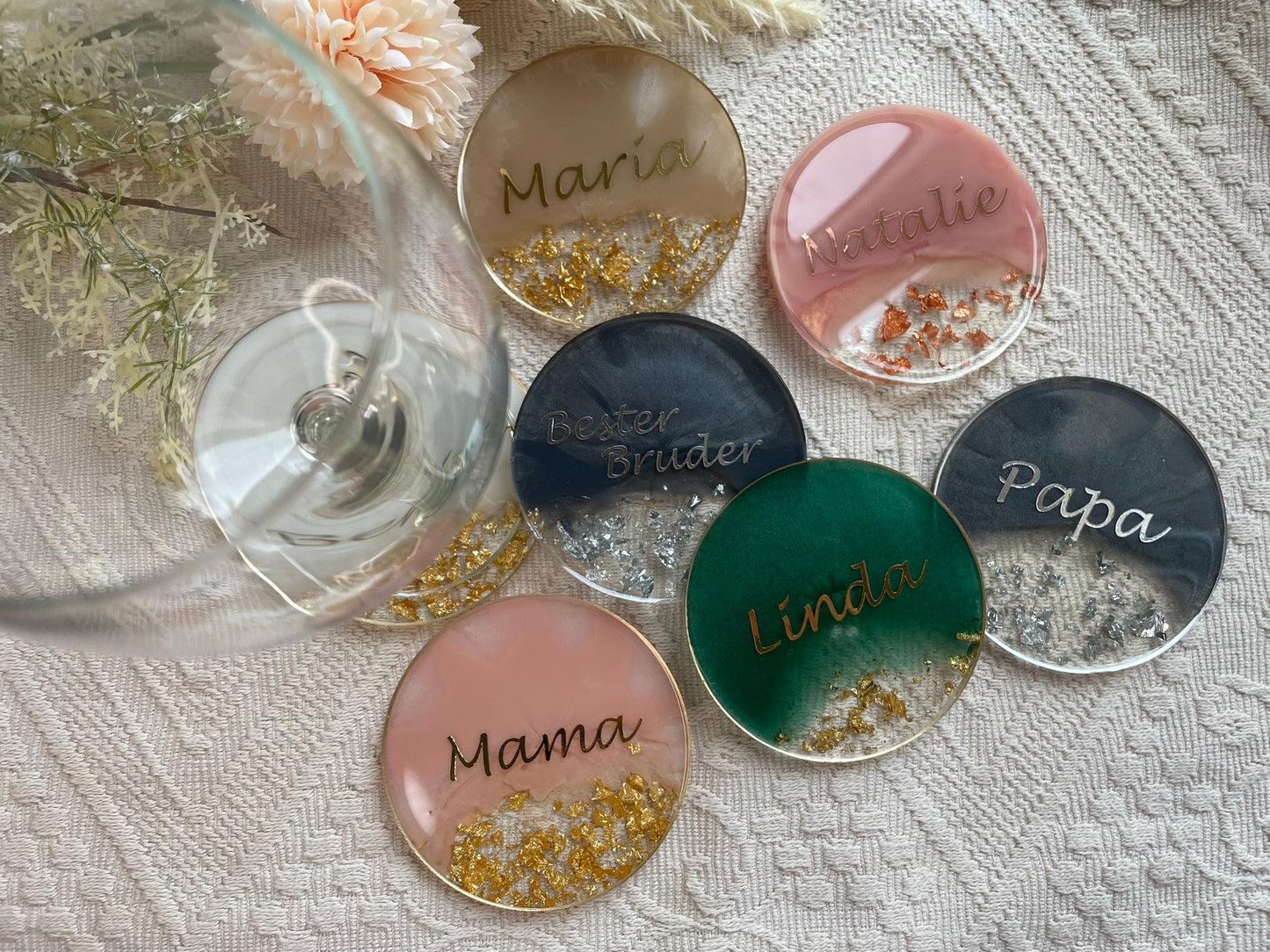 Personalisierter Untersetzer - Hochzeit - Wedding - Gastgeschenk - Taufe - Brautparty - Resin - Coasters - Geschenk - JubilÀum - Tischkarte