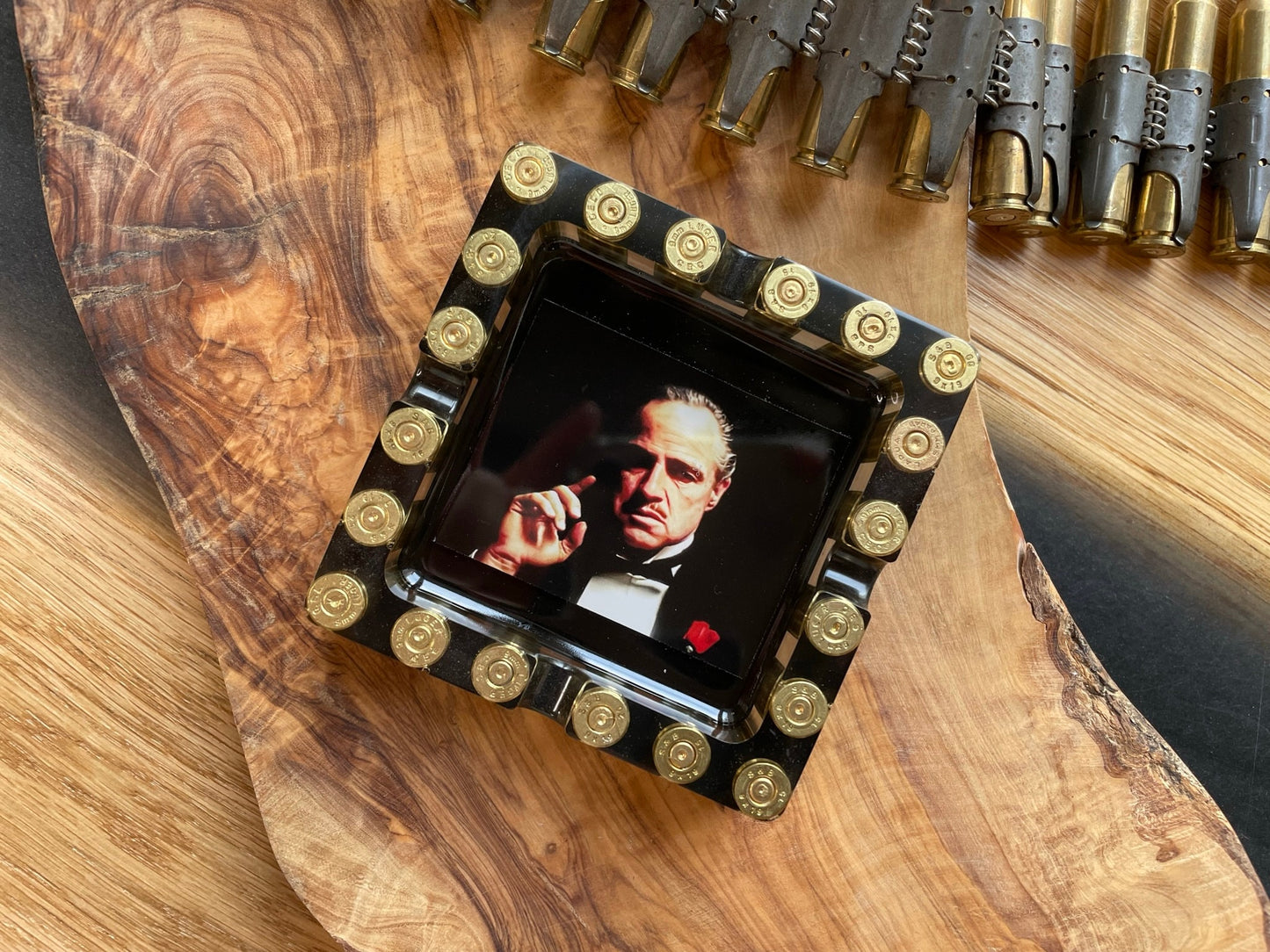 GODFATHER ASCHENBECHER aus Resin-Vatertag-Dekoration-Männer Geschenk-Patronenhülsen-Army-Military-Bundeswehr-Ammo-Bullet-Jäger-Soldier-Party