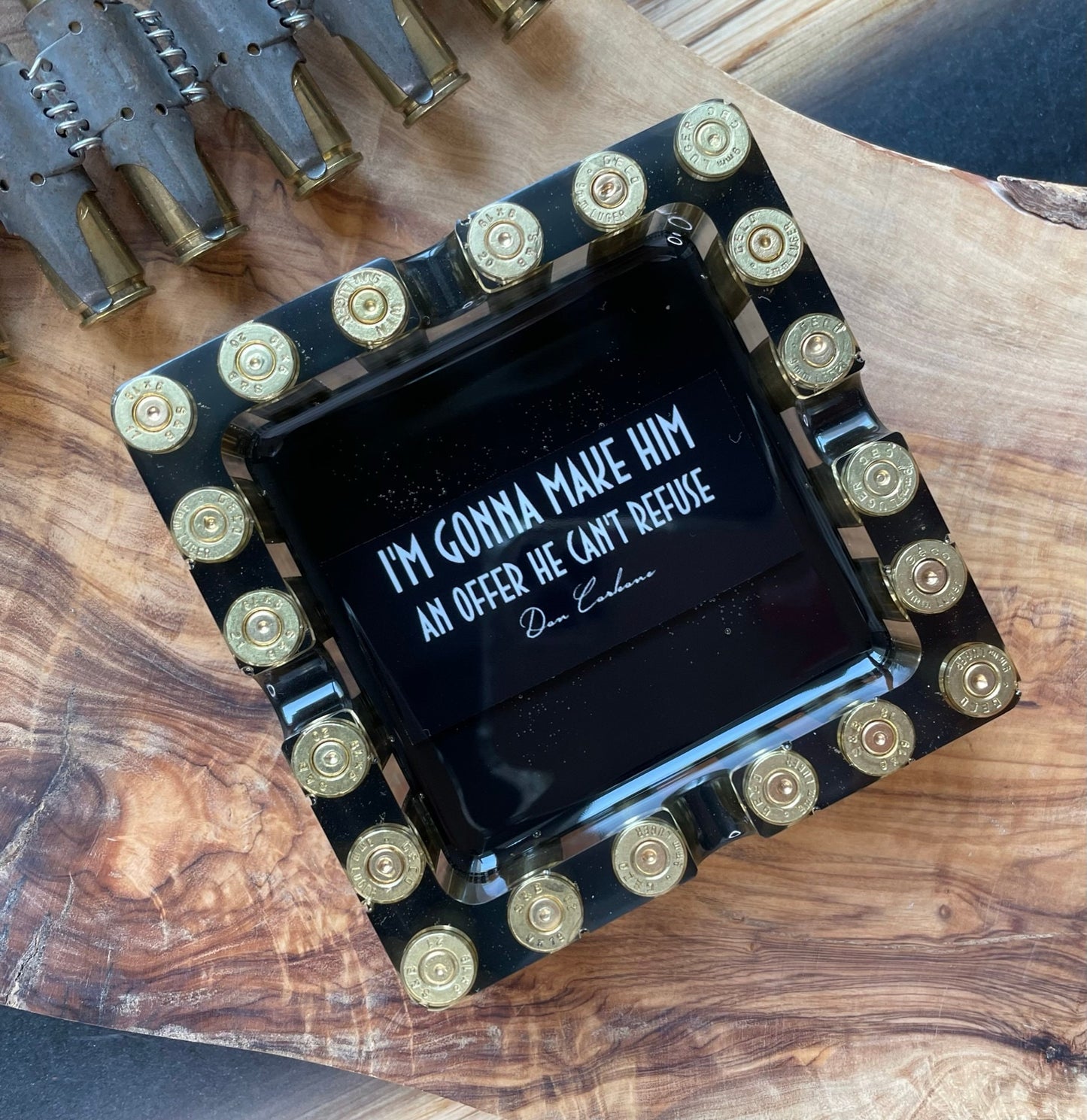 GODFATHER ASCHENBECHER aus Resin-Vatertag-Dekoration-Männer Geschenk-Patronenhülsen-Army-Military-Bundeswehr-Ammo-Bullet-Jäger-Soldier-Party