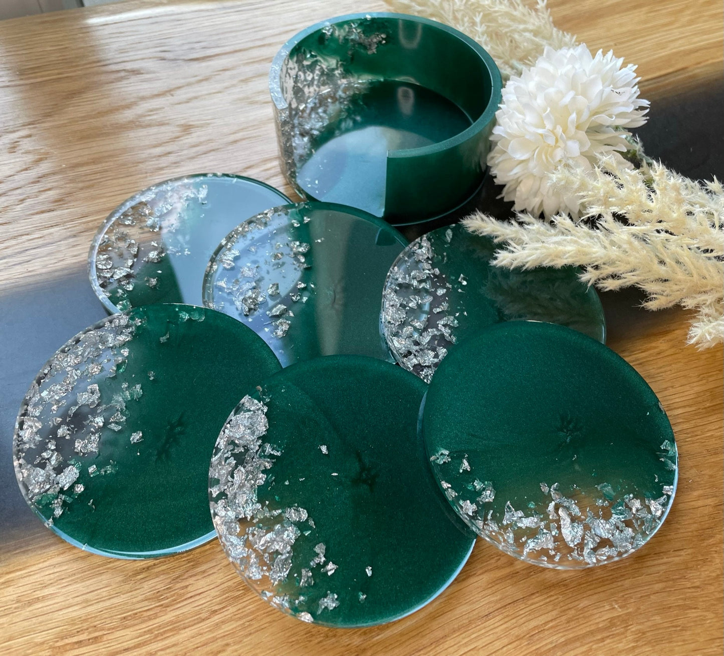 Untersetzer Set / mit 6 Untersetzer / Epoxid / Silber / Dekoration / Home / Coaster / Party / Bar / Tischdeko / Balkon / Terasse / Wohndeko