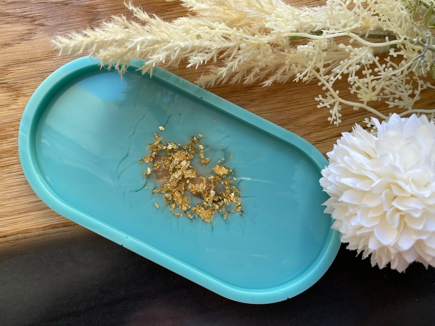 Schmuckschale / Tray aus Epoxidharz - Türkis - Gold