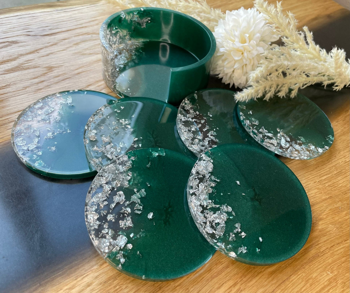 Untersetzer Set / mit 6 Untersetzer / Epoxid / Silber / Dekoration / Home / Coaster / Party / Bar / Tischdeko / Balkon / Terasse / Wohndeko