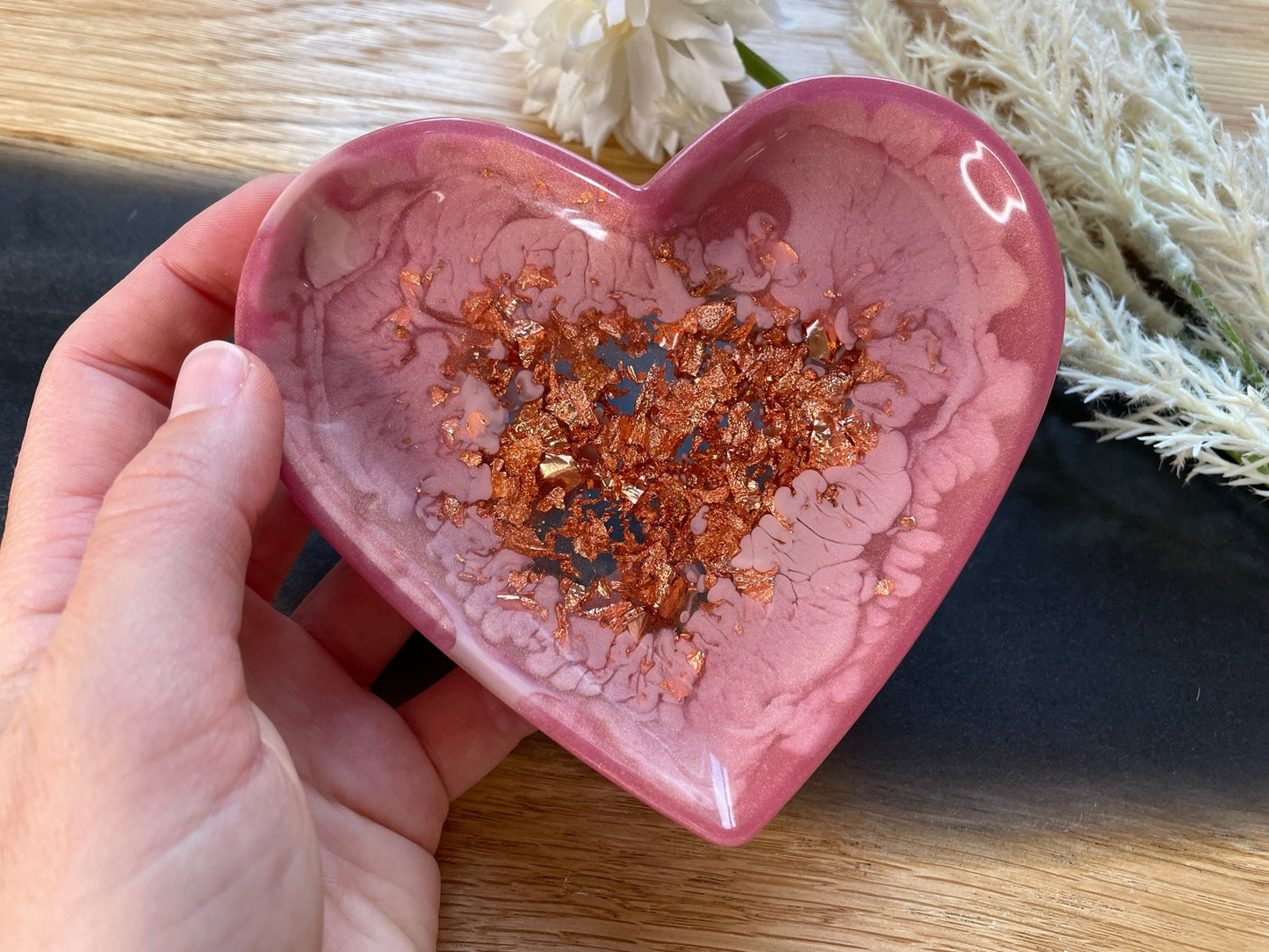 Schmuckschale / Tray / Marmor / Schale / Ringschale / Tablett / Seifenschale / Epoxidharz / Resin / Rosa / Rosegold / Herz