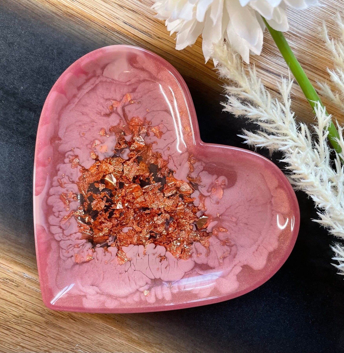 Schmuckschale / Tray / Marmor / Schale / Ringschale / Tablett / Seifenschale / Epoxidharz / Resin / Rosa / Rosegold / Herz