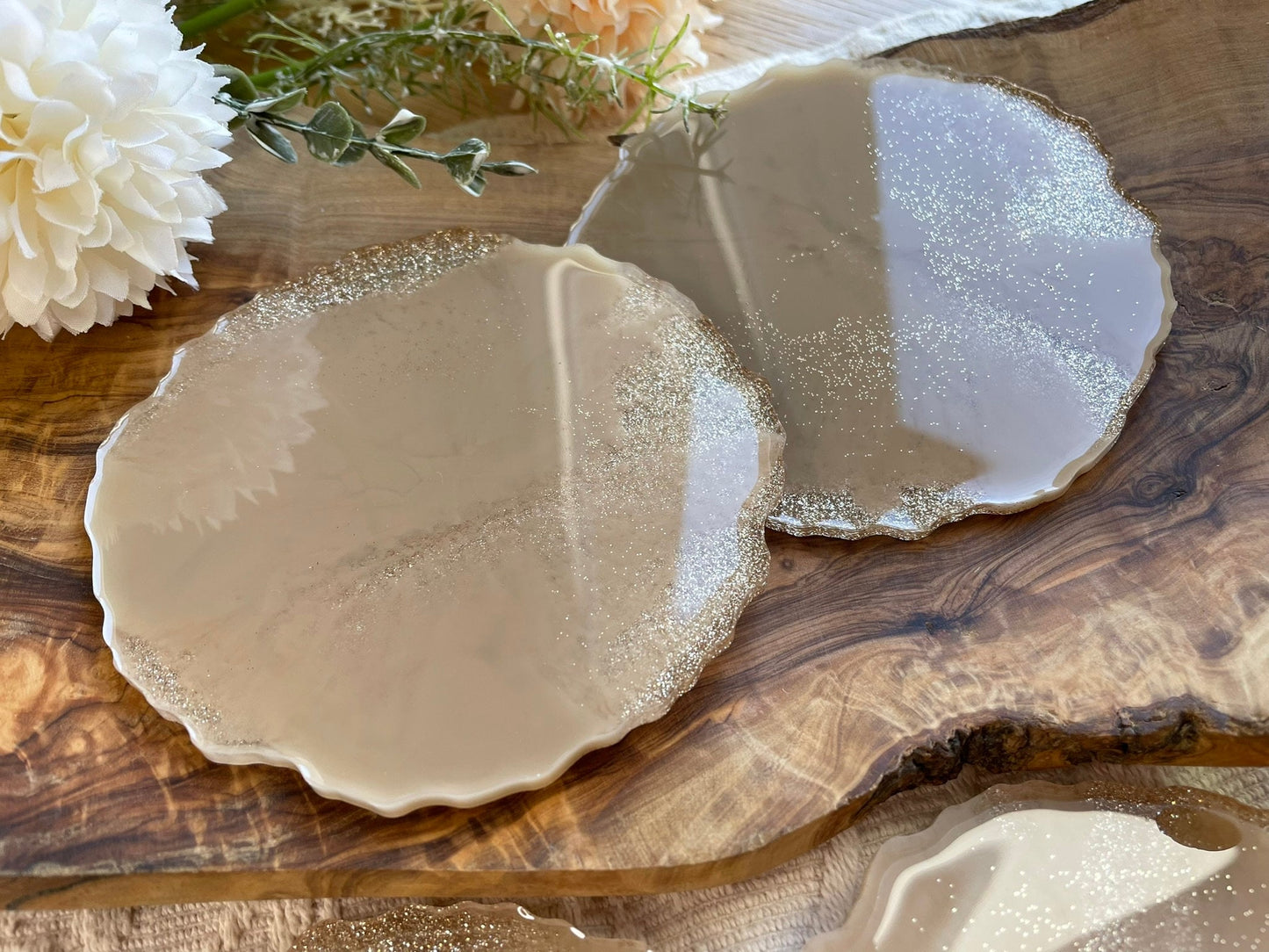 2er Set GLITZER Untersetzer aus Epoxidharz-Resinart-Resin Coasters-Wedding-Hochzeit