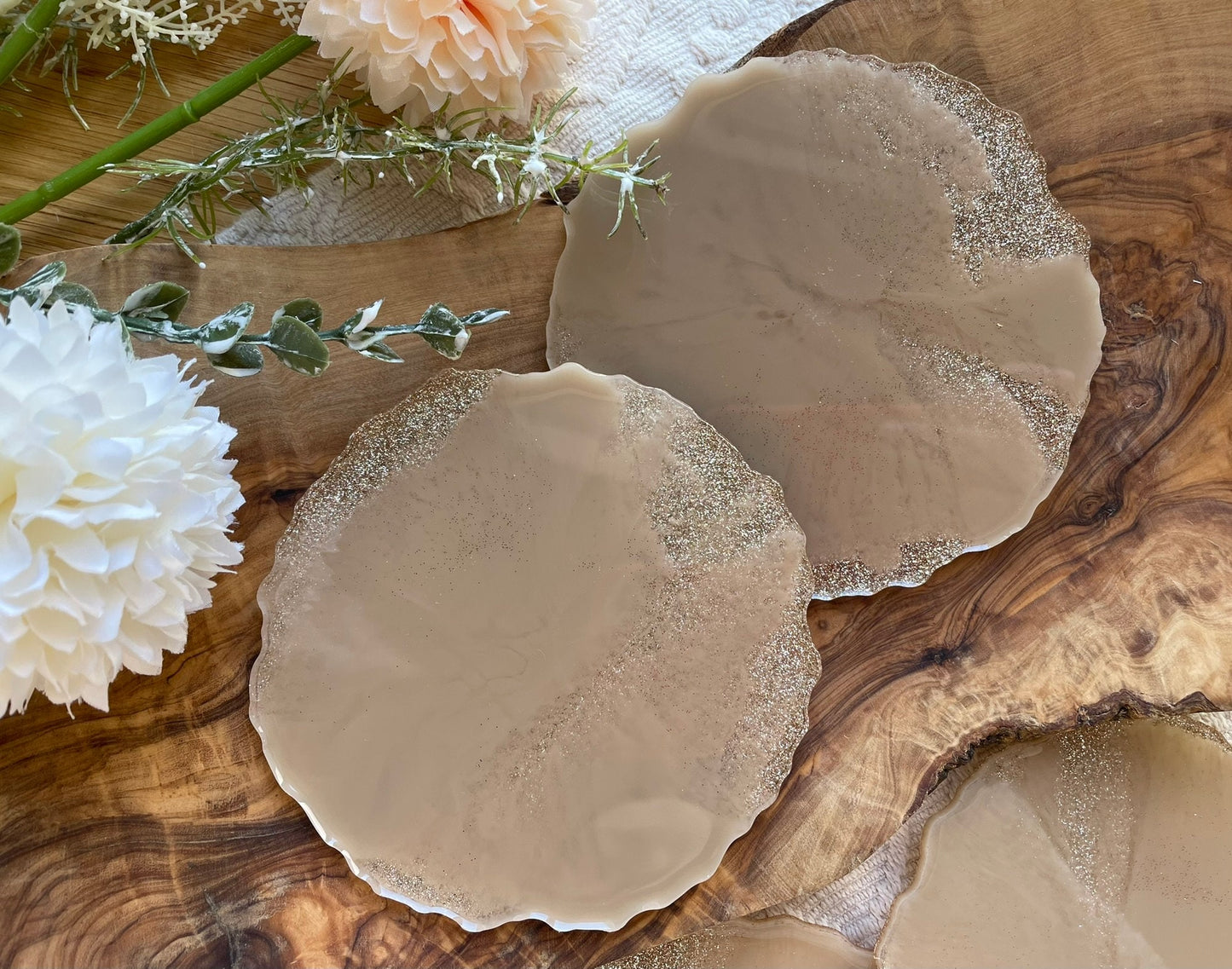 2er Set GLITZER Untersetzer aus Epoxidharz-Resinart-Resin Coasters-Wedding-Hochzeit