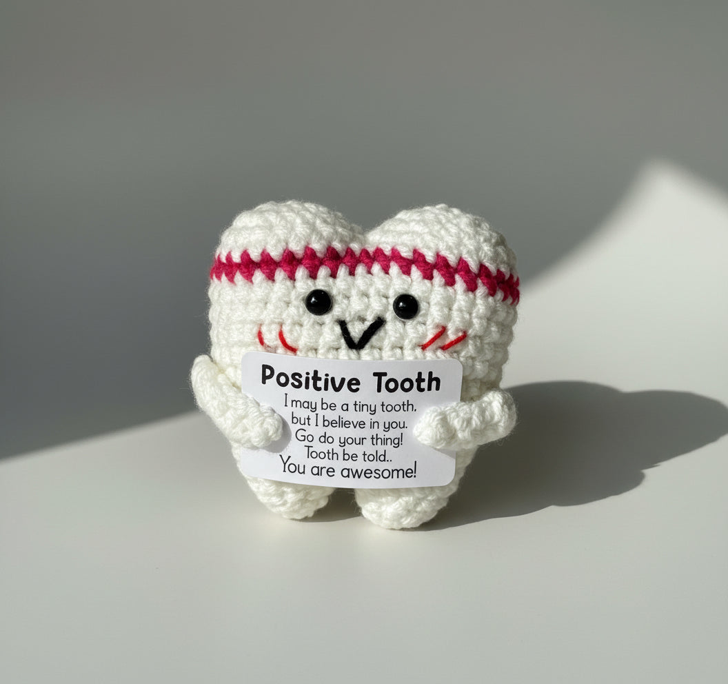 Positive Tooth - positiver Zahn - gehäkelte Zahn mit positiver Botschaft