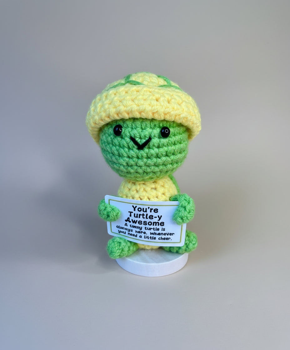 Premium positive Schildkröte - gehäkelte Figur mit motivierender Botschaft