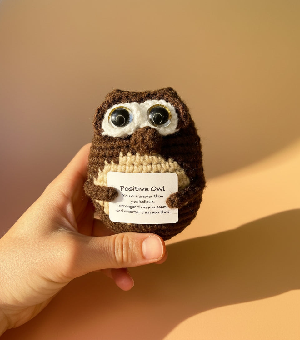 Positive Owl - dunkelbraune Eule mit positiver Botschaft - perfektes Mutmacher Geschenk 