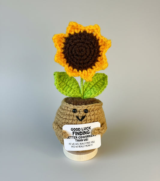 Gehäkelte Blume im Topf | Abschiedsgeschenk Kollegen | Good Luck Finding Better Coworkers