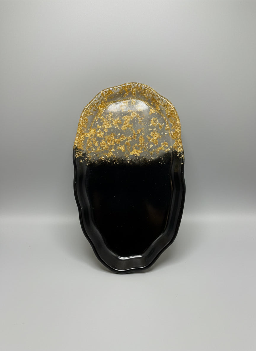 Elegantes Deko-Tablett Epoxidharz 28x16 cm | Gold-Details | 12 Designs