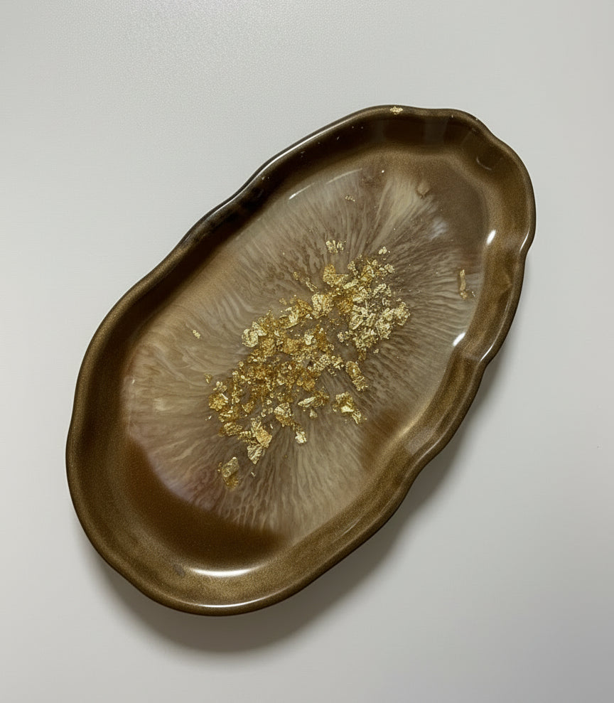 Elegantes Deko-Tablett Epoxidharz 28x16 cm | Gold-Details | 12 Designs