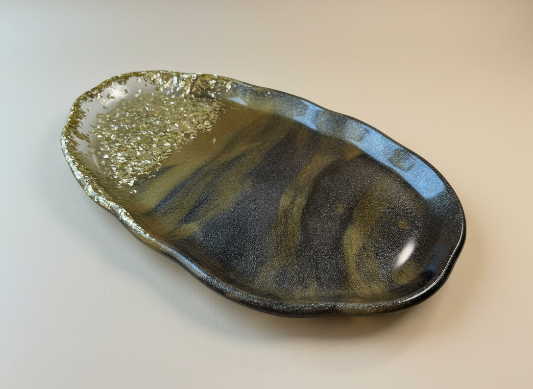 Elegantes Deko-Tablett Epoxidharz 28x16 cm | Gold-Details | 12 Designs