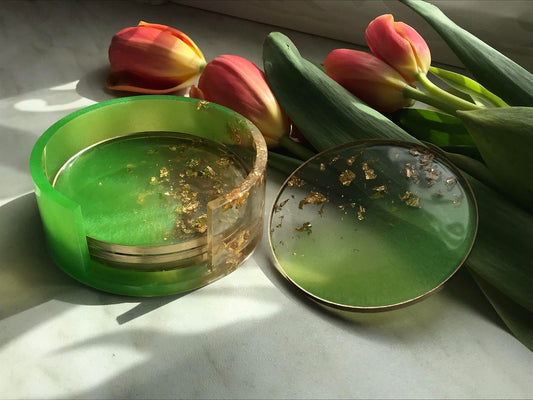 Untersetzer Set / mit 4 Untersetzer / Epoxid / Resin / Kunstharz / Coaster / Party / Bar / Dekoration / Garten / Terasse / Balkon / Wohndeko