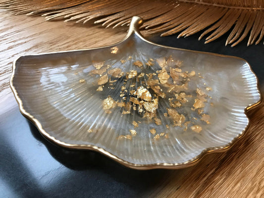 Jewelry bowl / bowl leaf shape / ring shell / epoxy resin / ginkgo