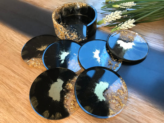 Untersetzer Set / mit 6 Untersetzer / Epoxid / Gold / Dekoration / Home / Coaster / Party / Bar / Tischdeko / Balkon / Terasse / Wohndeko