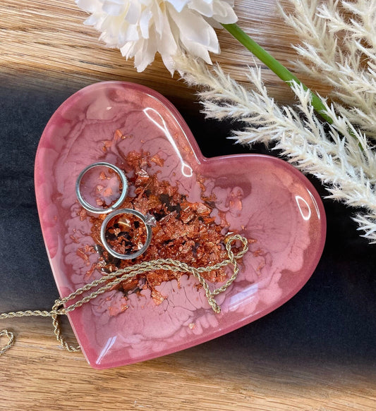 Schmuckschale / Tray / Marmor / Schale / Ringschale / Tablett / Seifenschale / Epoxidharz / Resin / Rosa / Rosegold / Herz