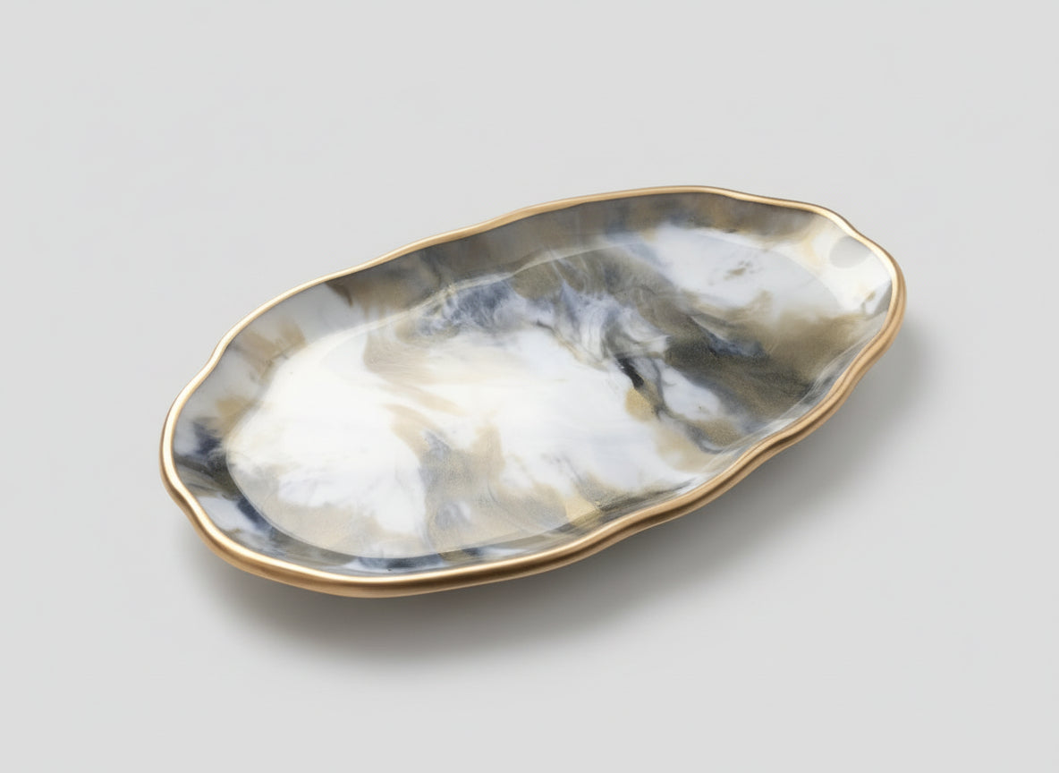 Elegantes Deko-Tablett Epoxidharz 28x16 cm | Gold-Details | 12 Designs